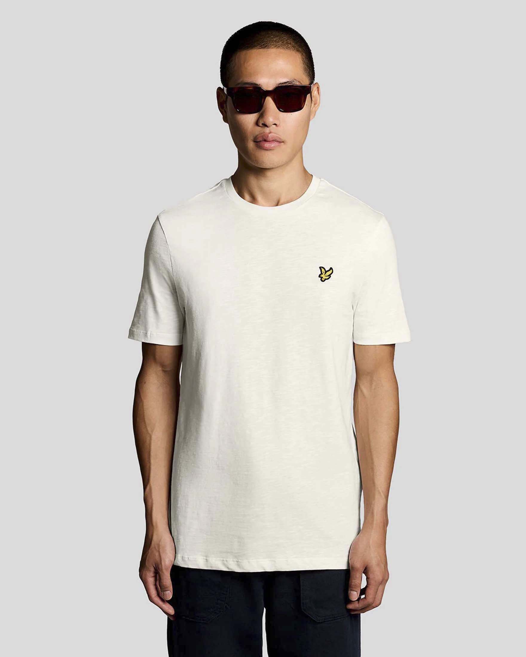 T-shirt mezza manica Lyle & Scott panna in puro cotone fiammato image