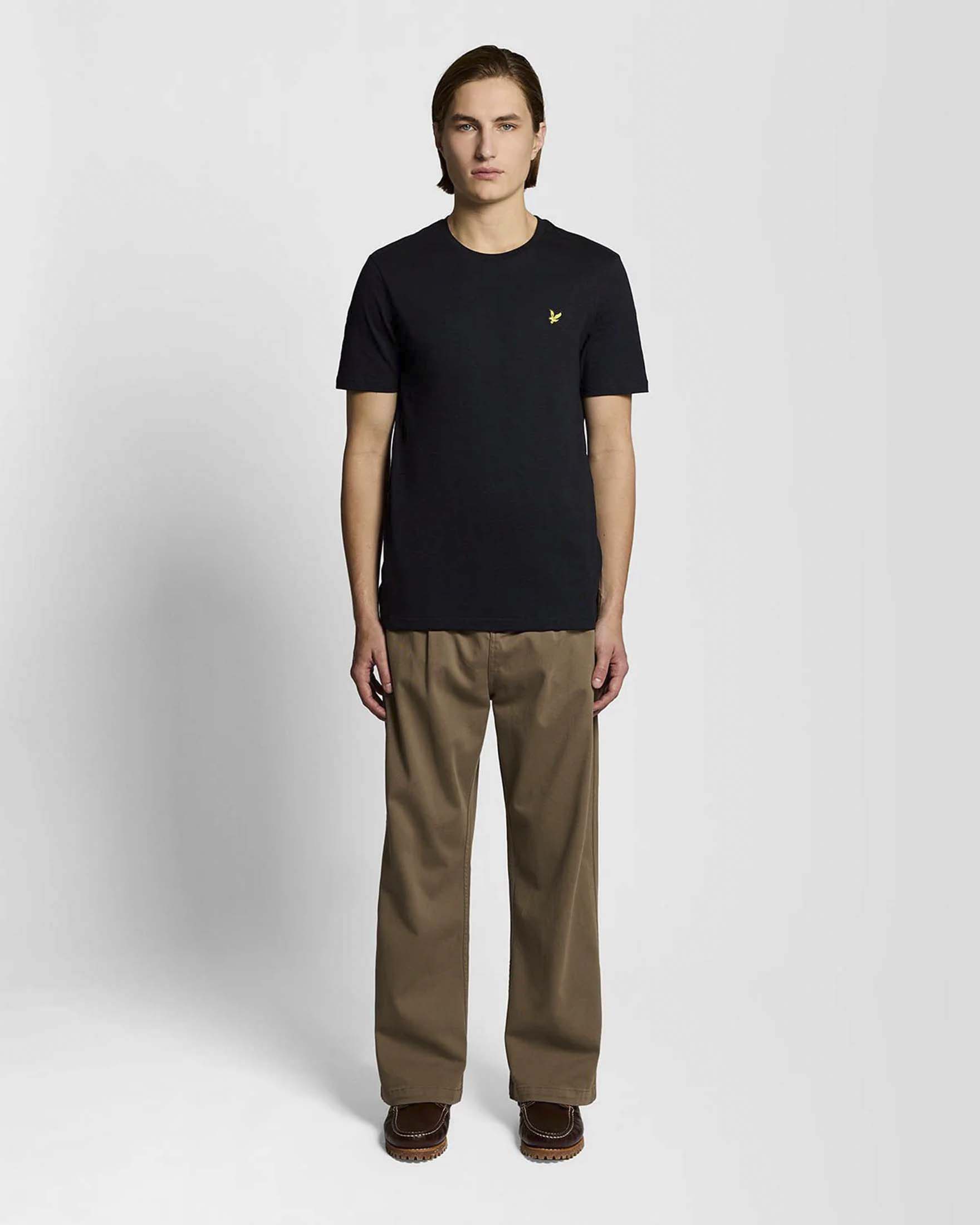 T-shirt mezza manica Lyle & Scott nera in puro cotone fiammato