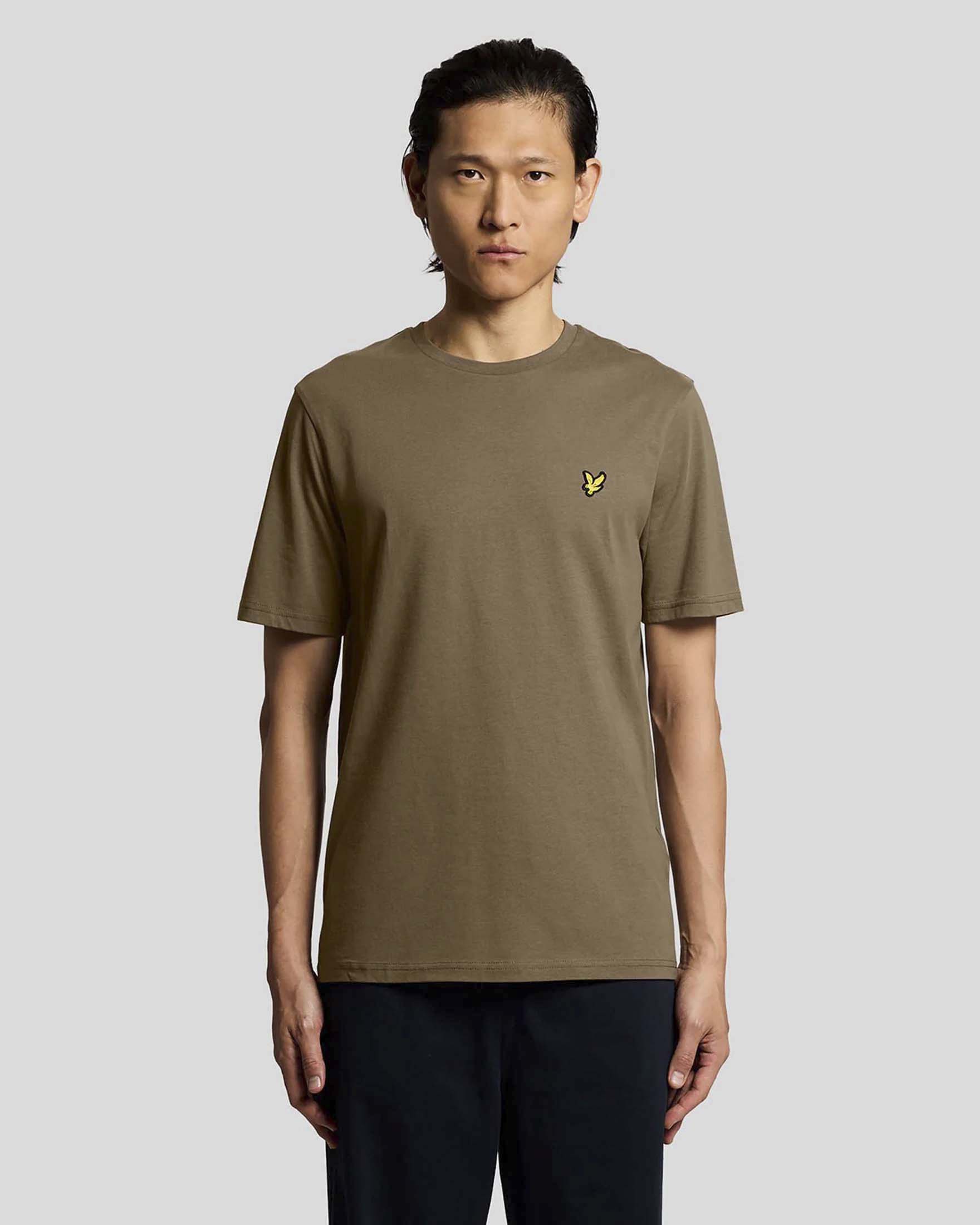 T-shirt Lyle & Scott mezza manica fango in cotone con logo aquila gialla ricamata sul petto image