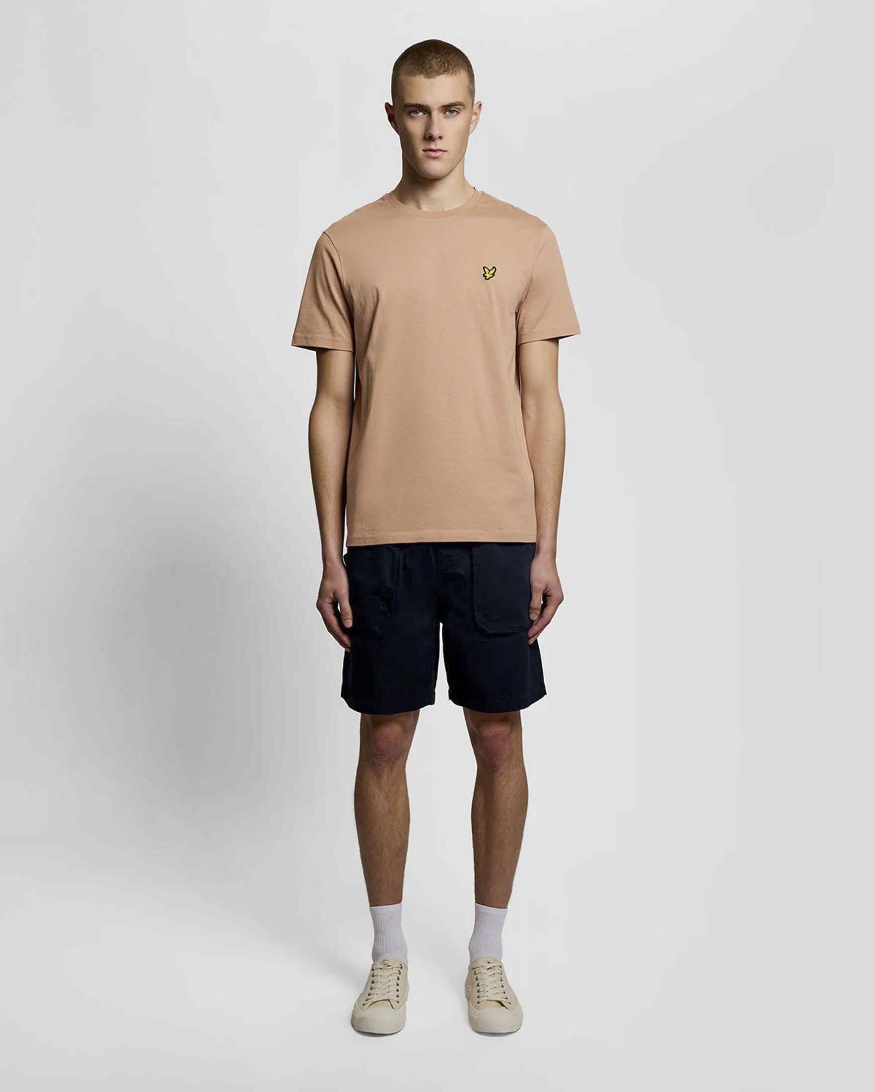 T-shirt Lyle & Scott mezza manica cipria in cotone con logo aquila gialla ricamata sul petto