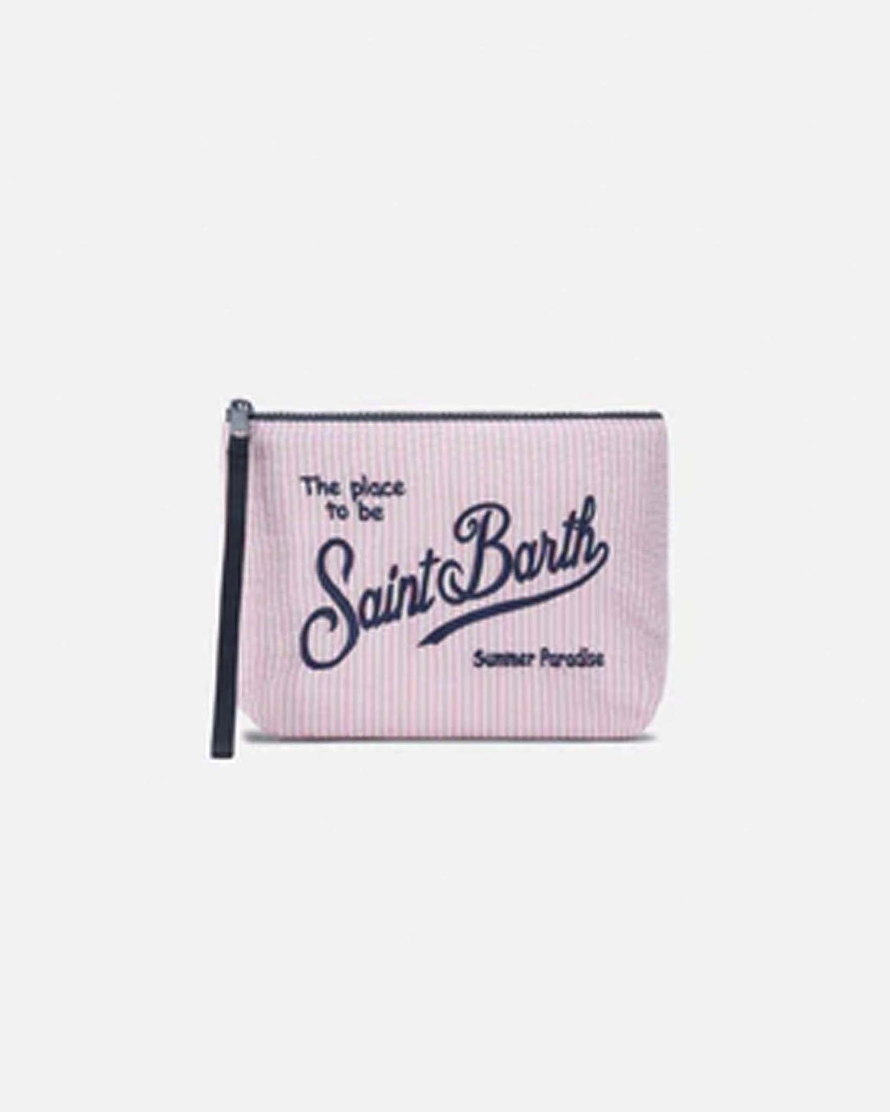 Pochette Aline in seersucker di misto cotone a righe rosa e bianche