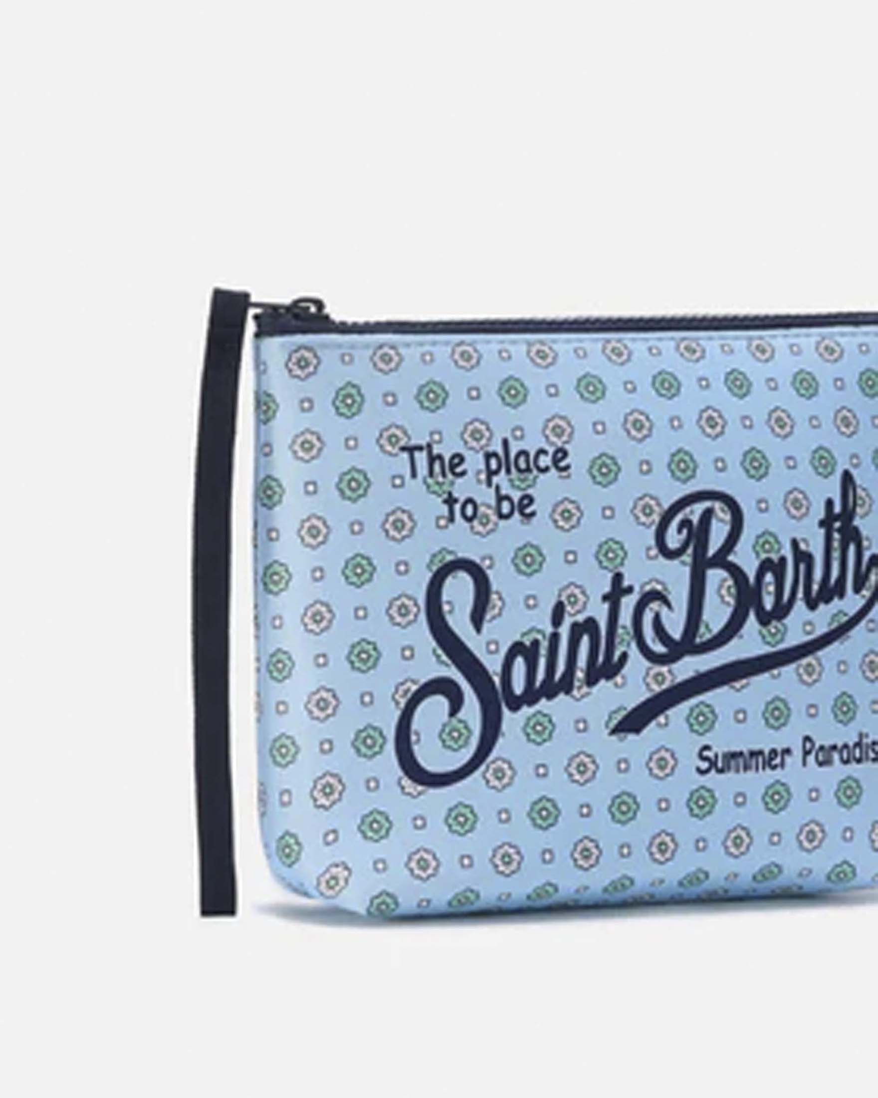 Pochette MC2 Saint Barth Aline azzurra in neoprene con fantasia cravatta micro fiorellino image