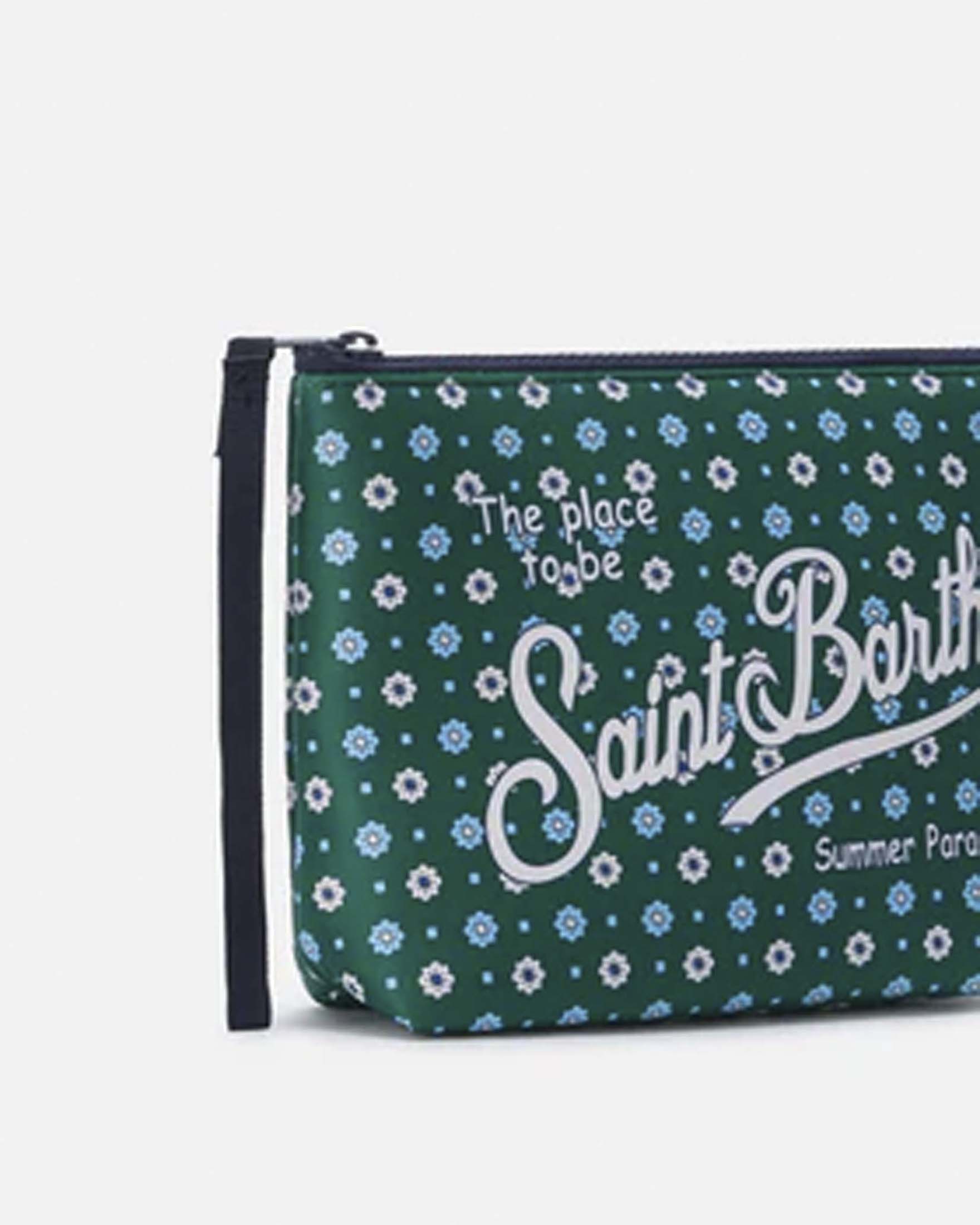 Pochette MC2 Saint Barth Aline verde in neoprene con fantasia cravatta micro fiorellino image