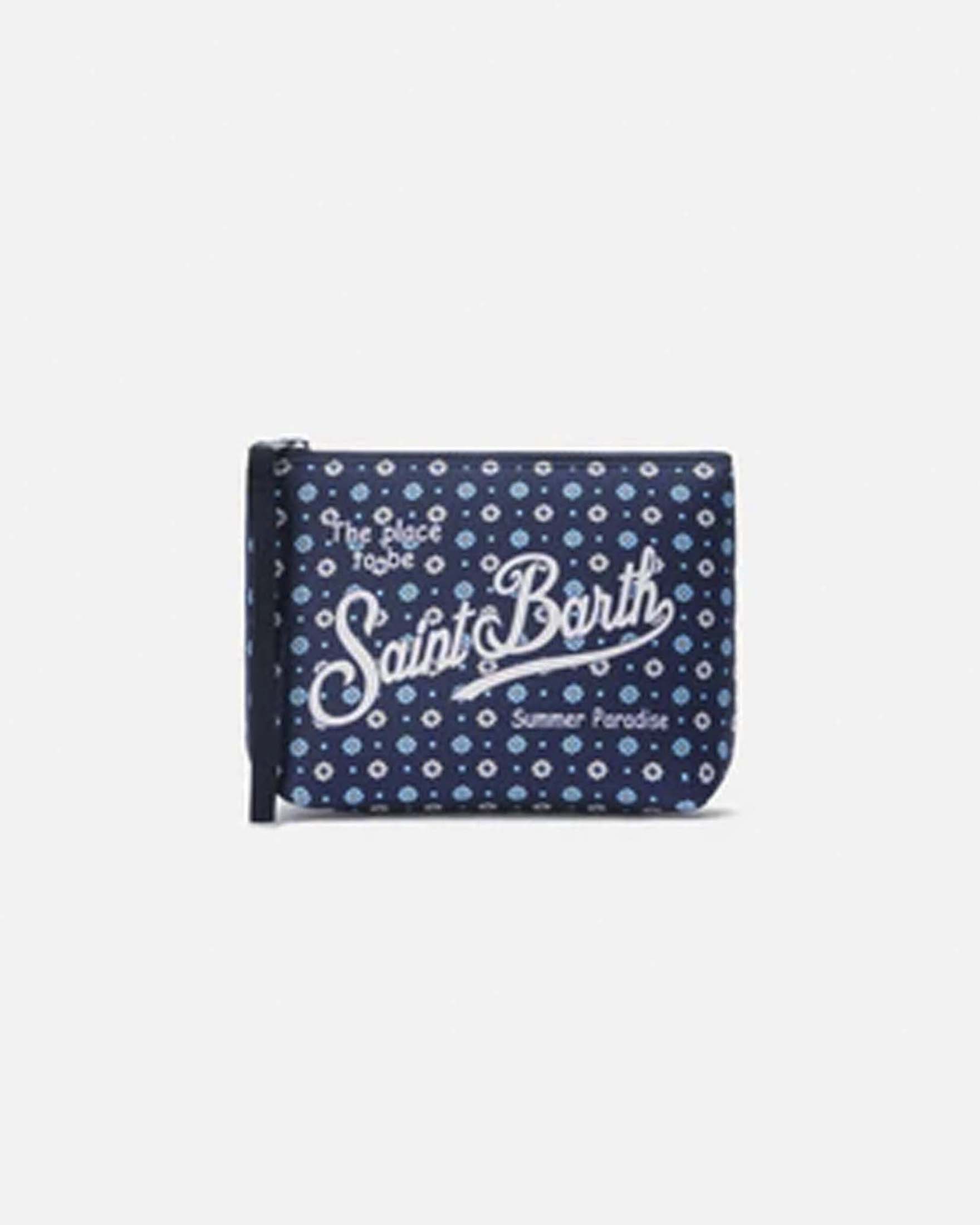 Pochette MC2 Saint Barth Aline blu in neoprene con fantasia cravatta micro fiorellino