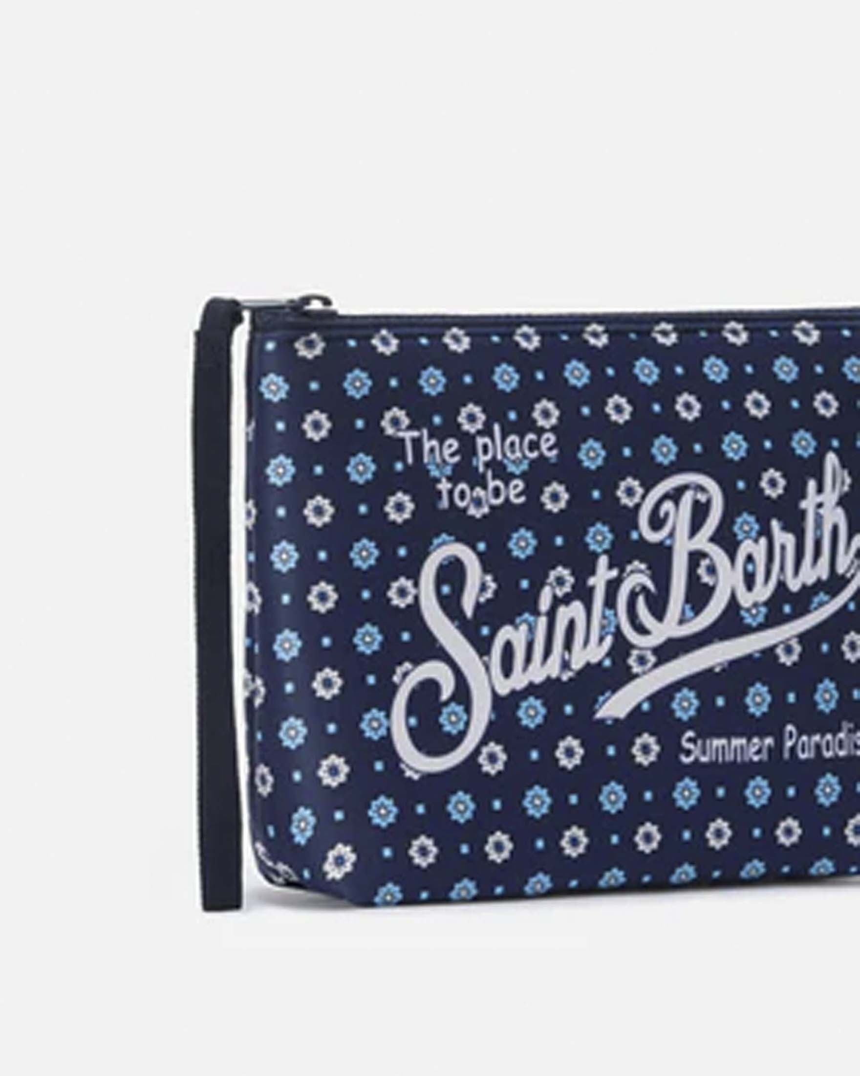 Pochette MC2 Saint Barth Aline blu in neoprene con fantasia cravatta micro fiorellino image