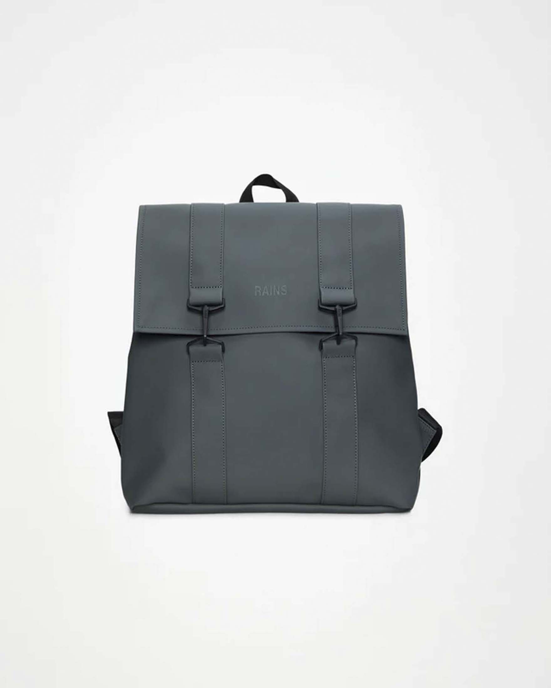 Zaino Rains Msn Bag antracite in tessuto tecnico impermeabile effetto gommato con doppia chiusura a cartella con moschettoni