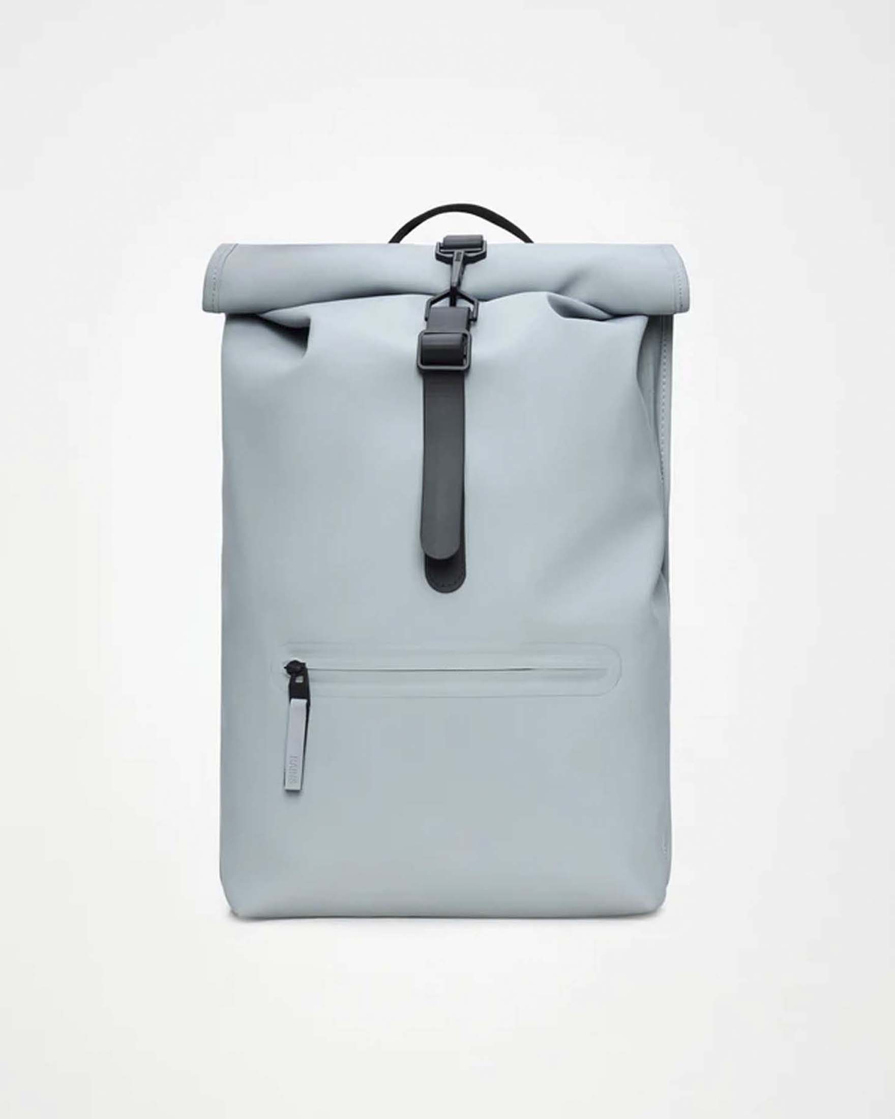 Zaino Rains Rolltop Rucksack Rains grigio in tessuto tecnico impermeabile effetto gommato