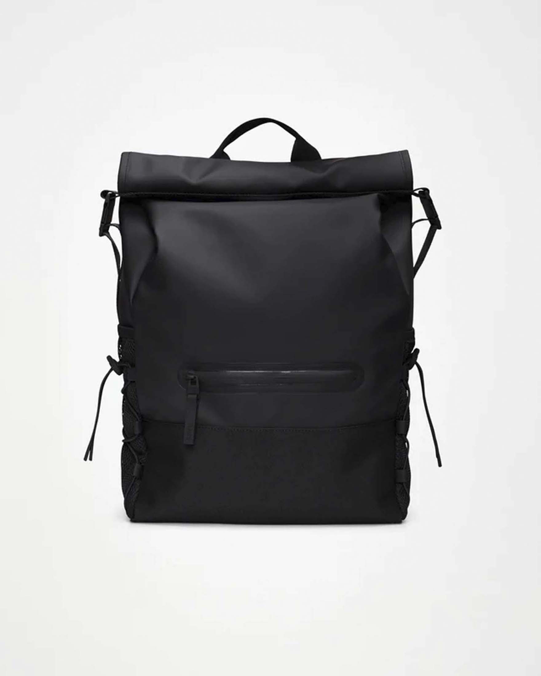 Zaino Trail Mountaineer Rolltop Rains nero in tessuto tecnico impermeabile effetto gommato