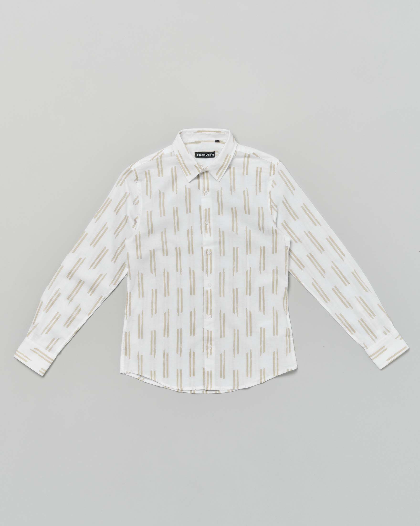 Camicia Antony Morato avorio in misto lino con fantasia geometrica beige