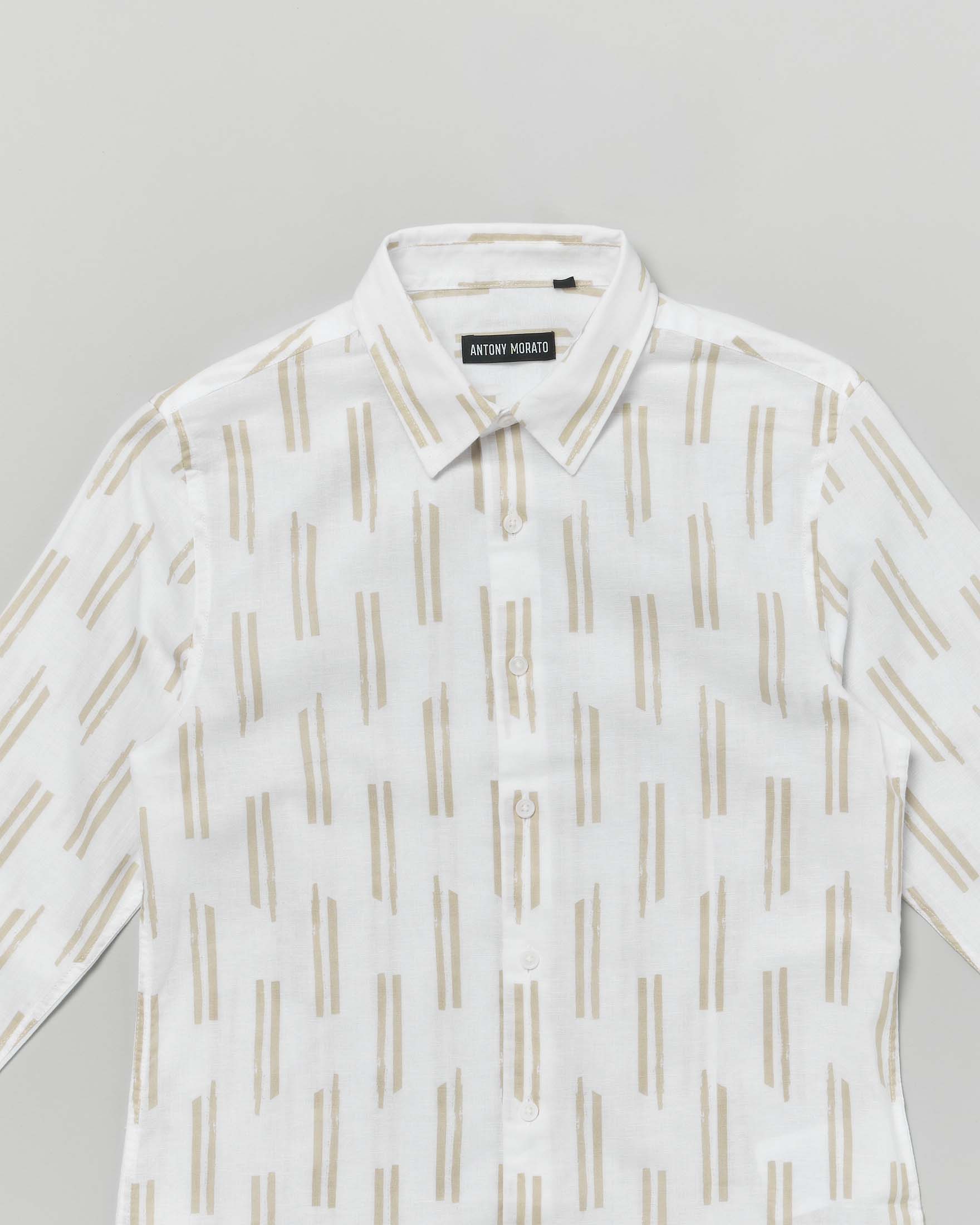 Camicia Antony Morato avorio in misto lino con fantasia geometrica beige image