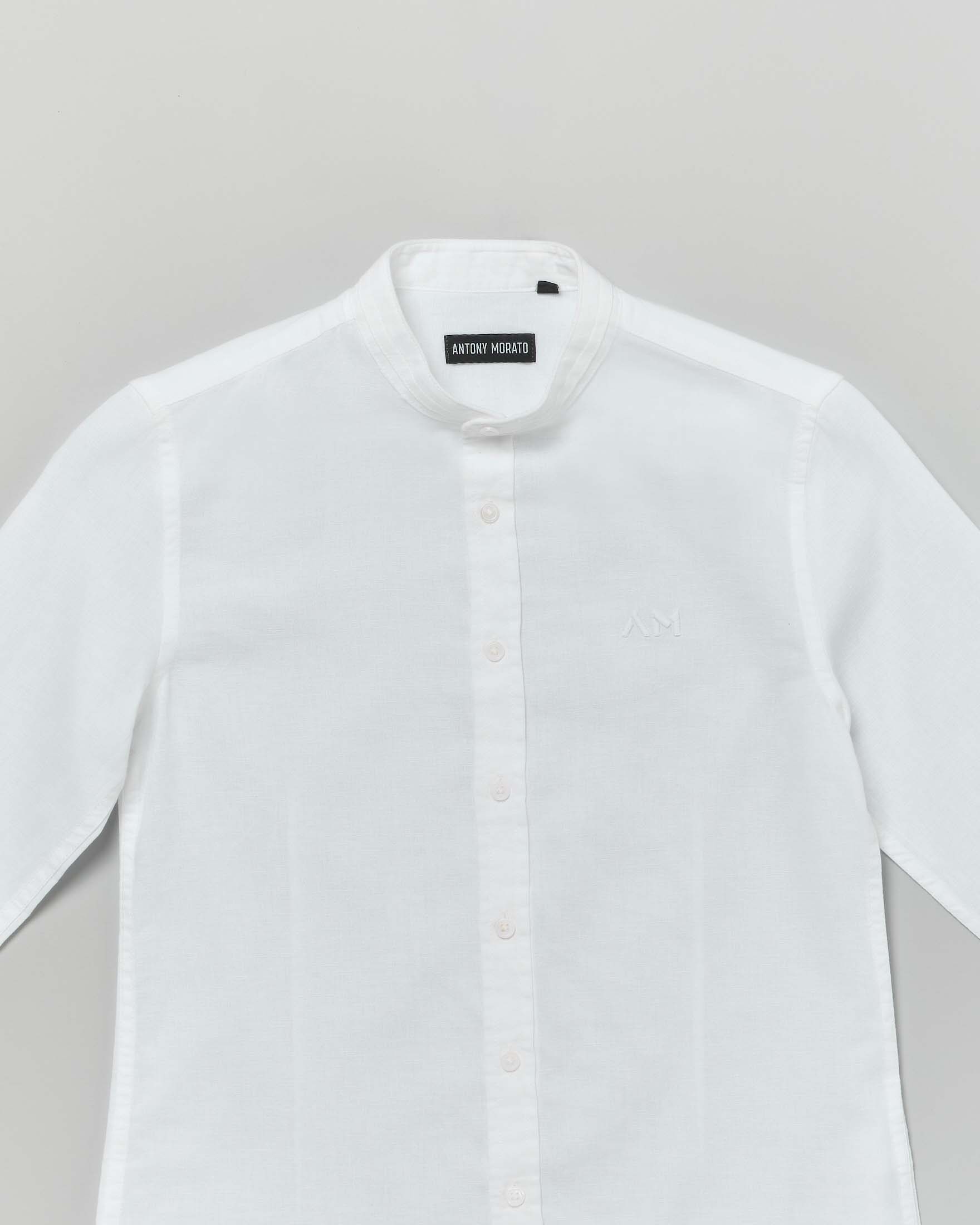 Camicia Antony Morato bianca modello coreana in misto lino e cotone image
