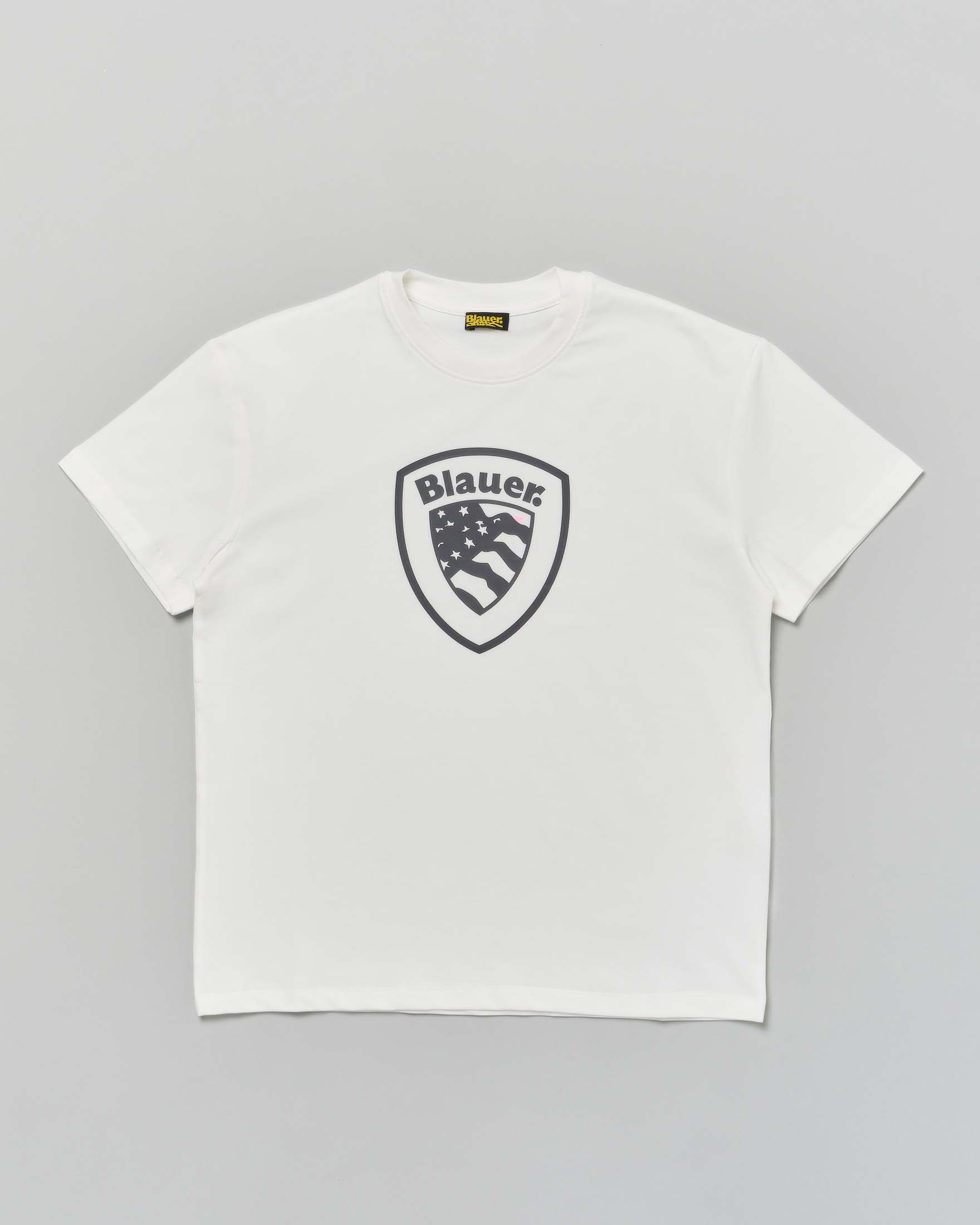 T-shirt bianca Blauer con scudo logo nero