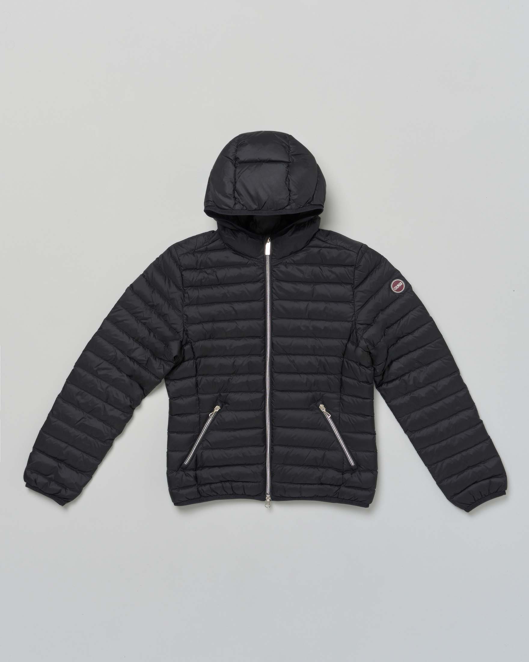 Piumino Colmar nero in nylon imbottito e trapuntato con cappuccio