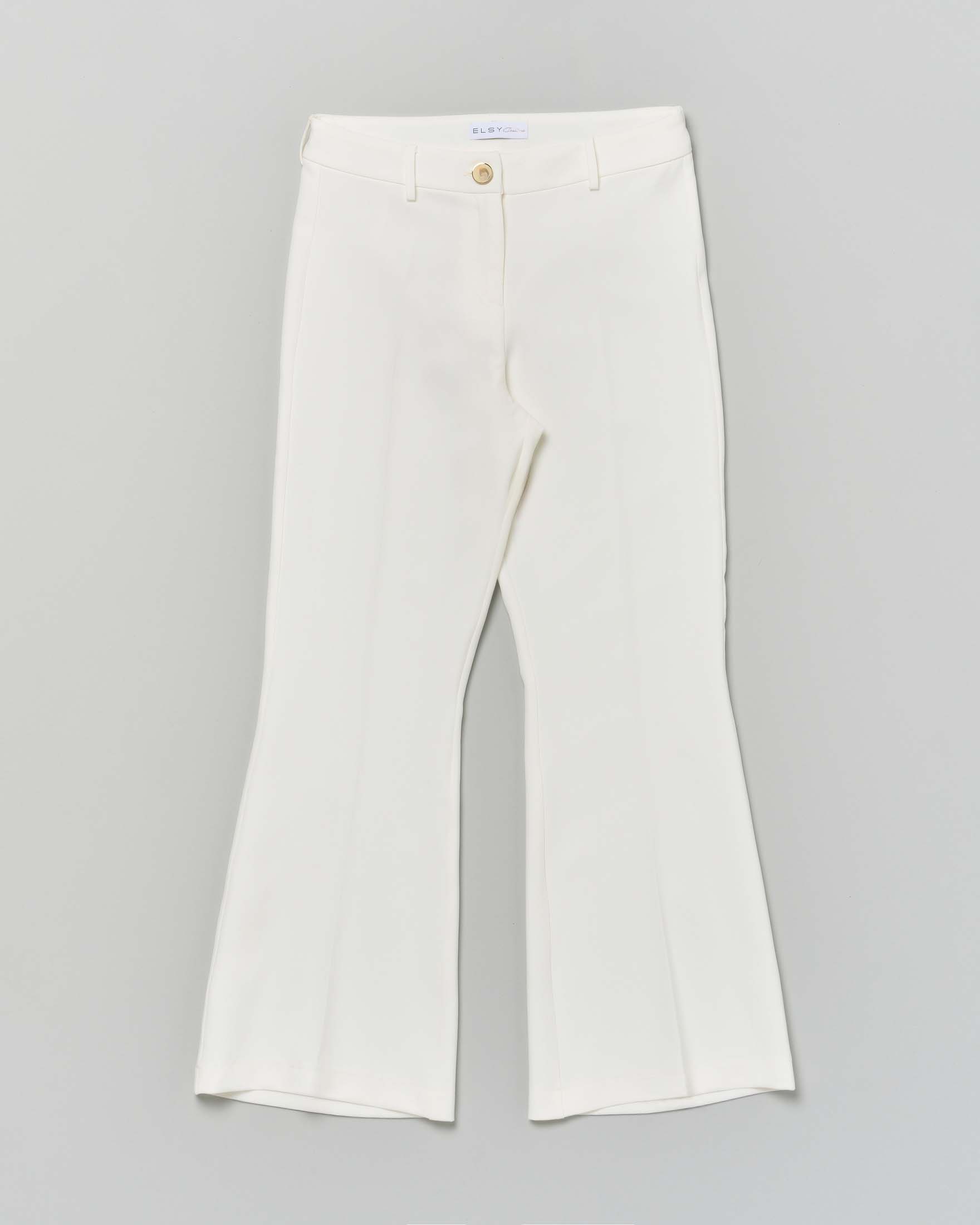 Pantalone flare Elsy avorio in tessuto cady stretch