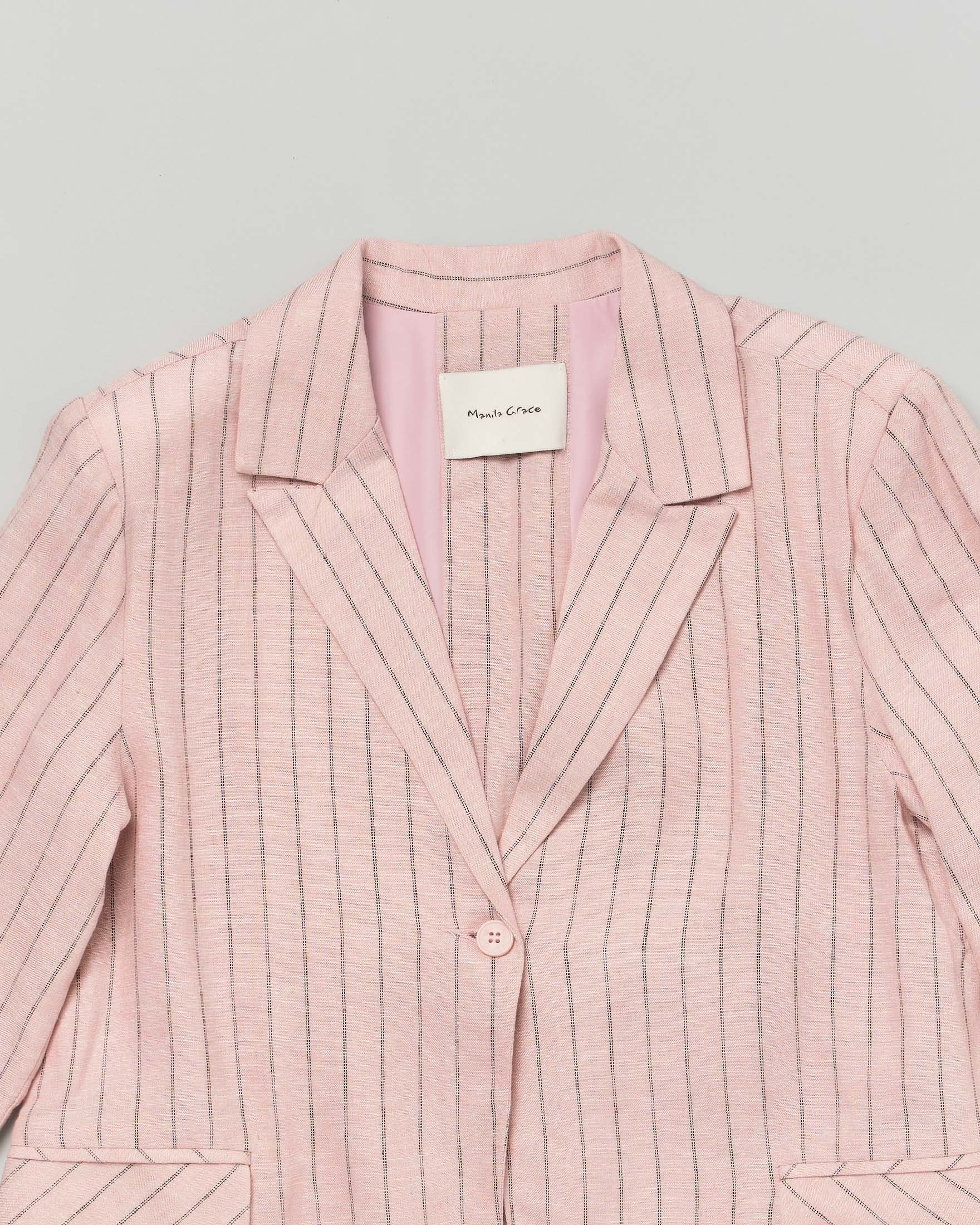Giacca blazer Manila Grace rosa gessato in misto lino image