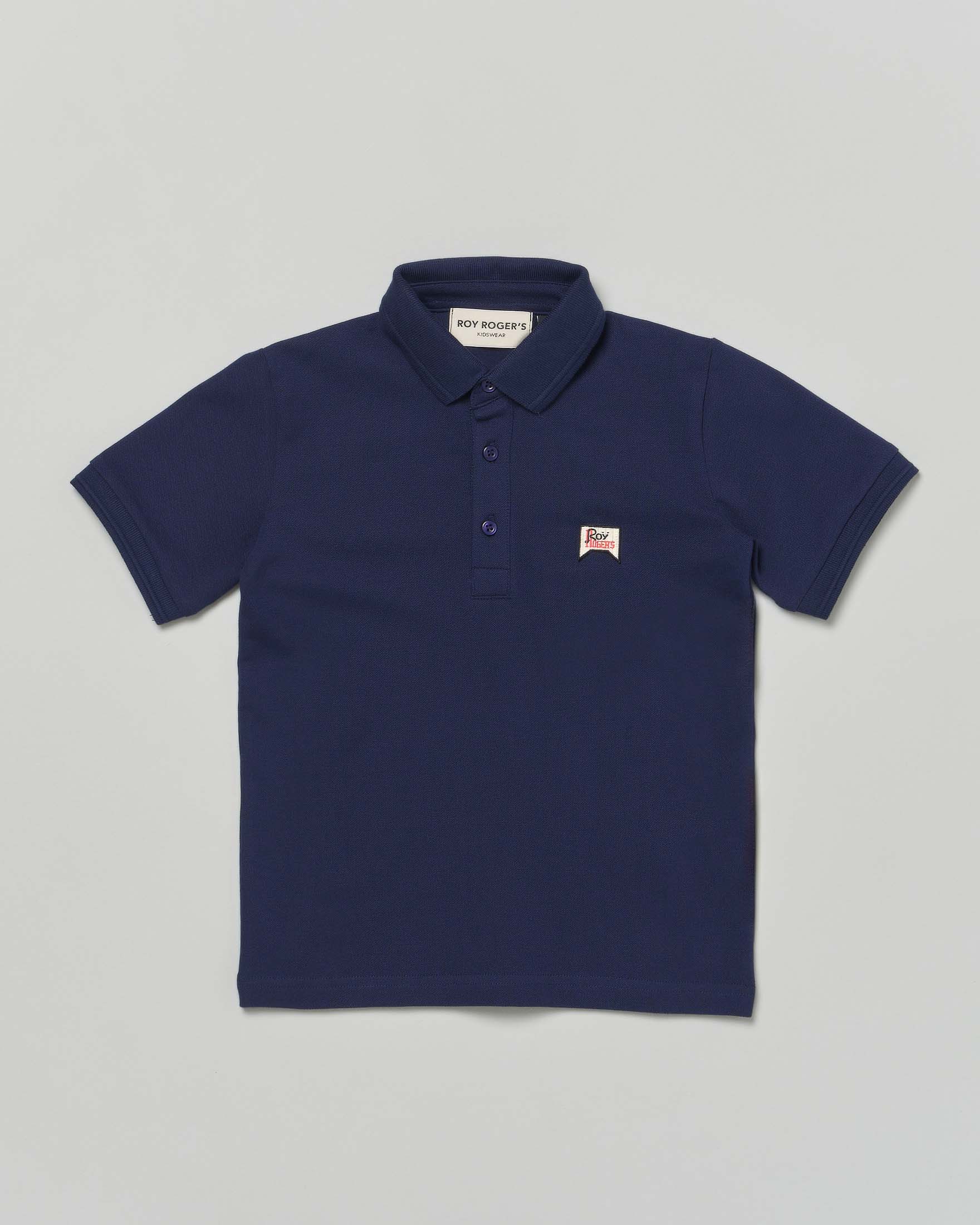 Polo blu Roy Roger's mezza manica in piquè di cotone con logo ricamato