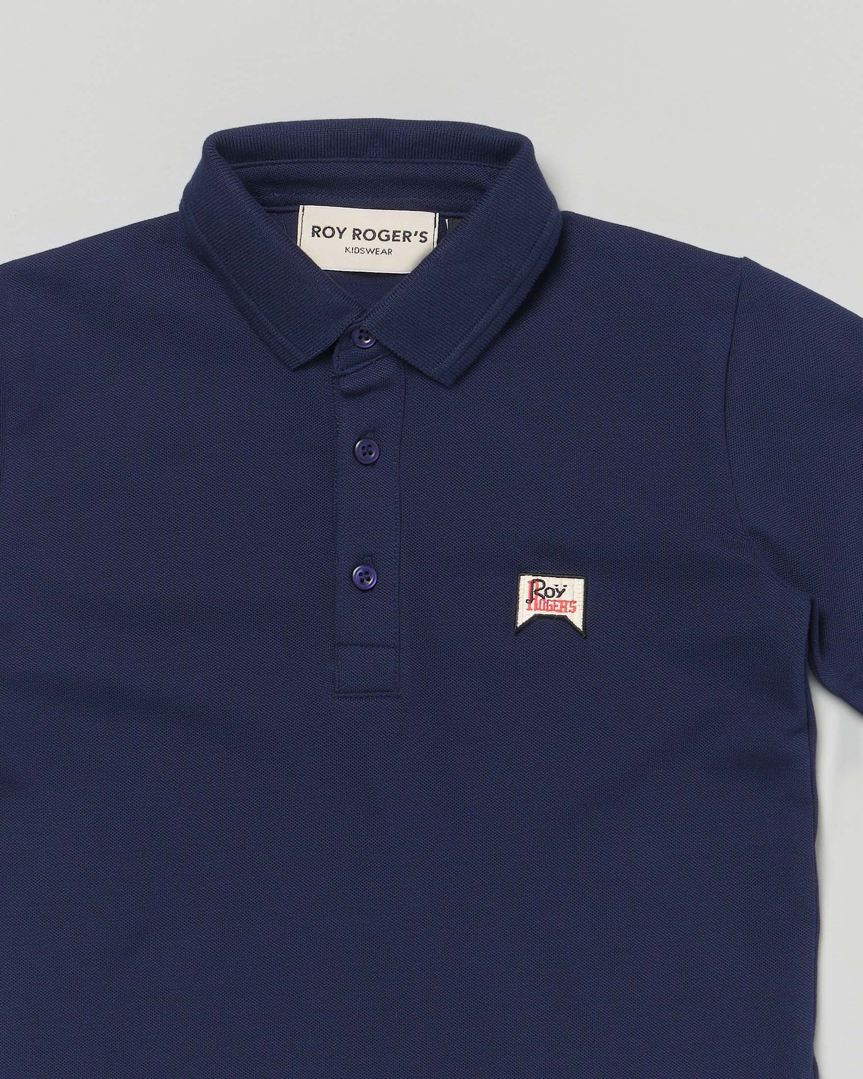 Polo blu Roy Roger's mezza manica in piquè di cotone con logo ricamato image