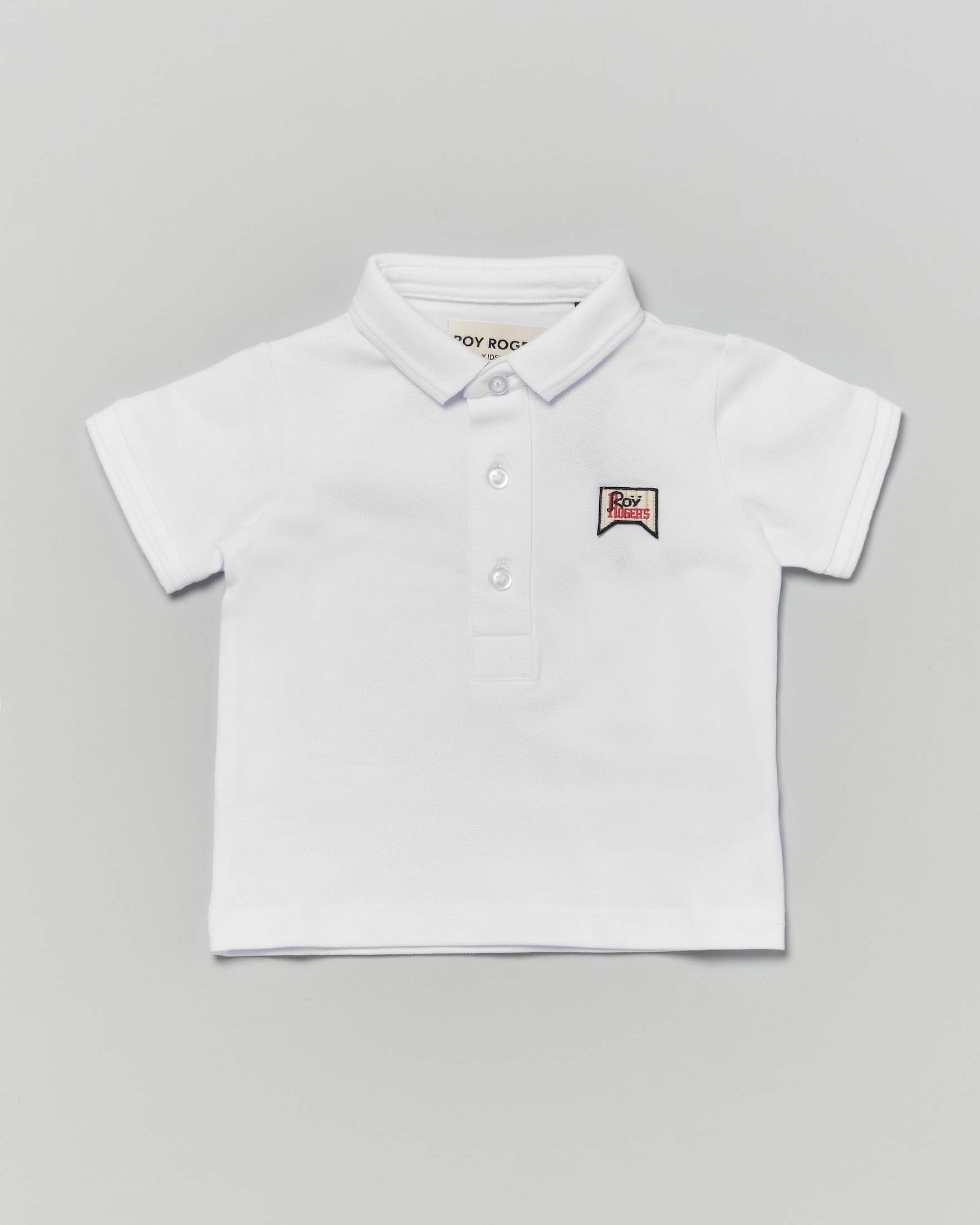 Polo bianca Roy Roger's mezza manica in piquè di cotone con logo ricamato