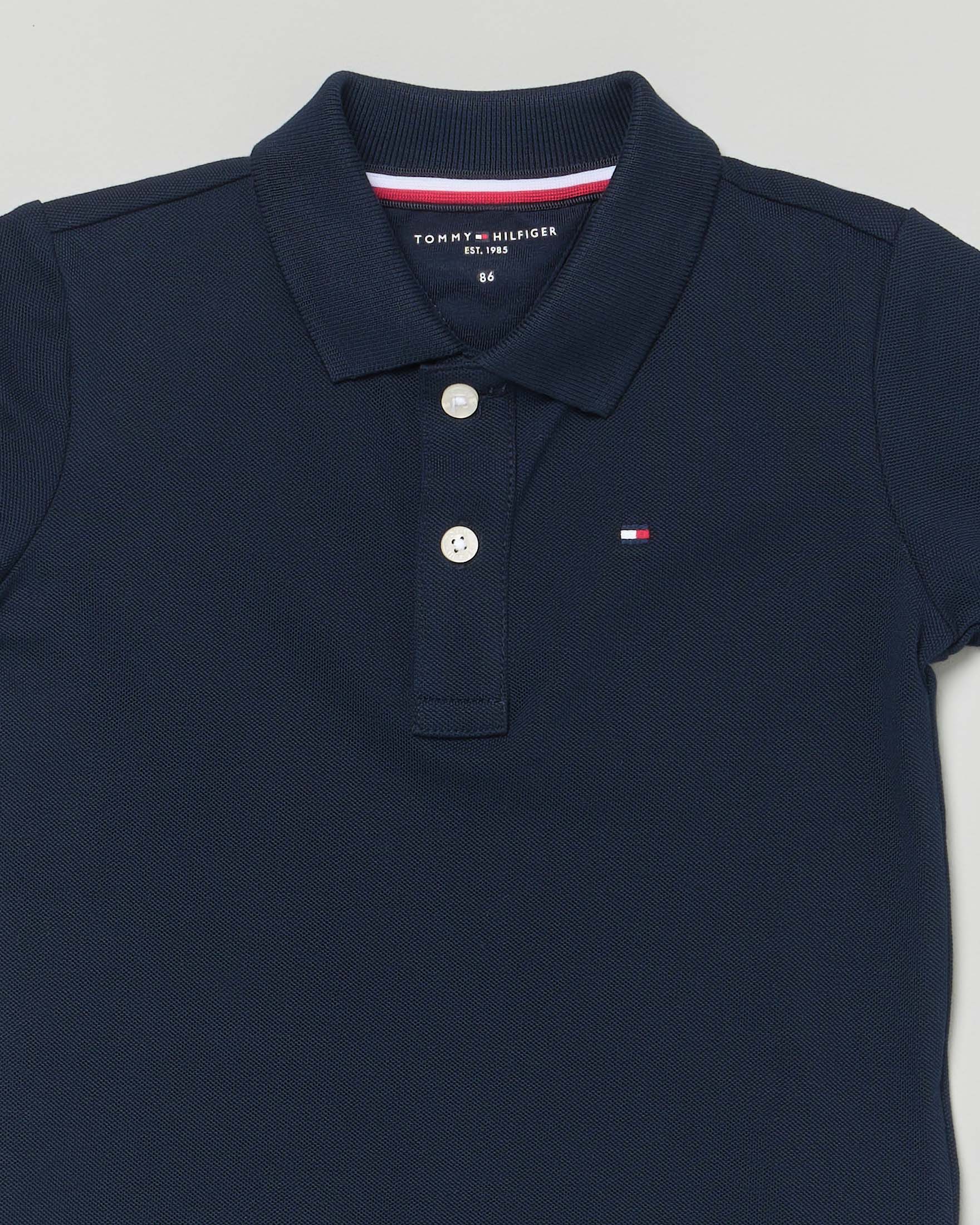 Polo blu Tommy Hilfiger in piquet tinta unita con logo bandiera icon image