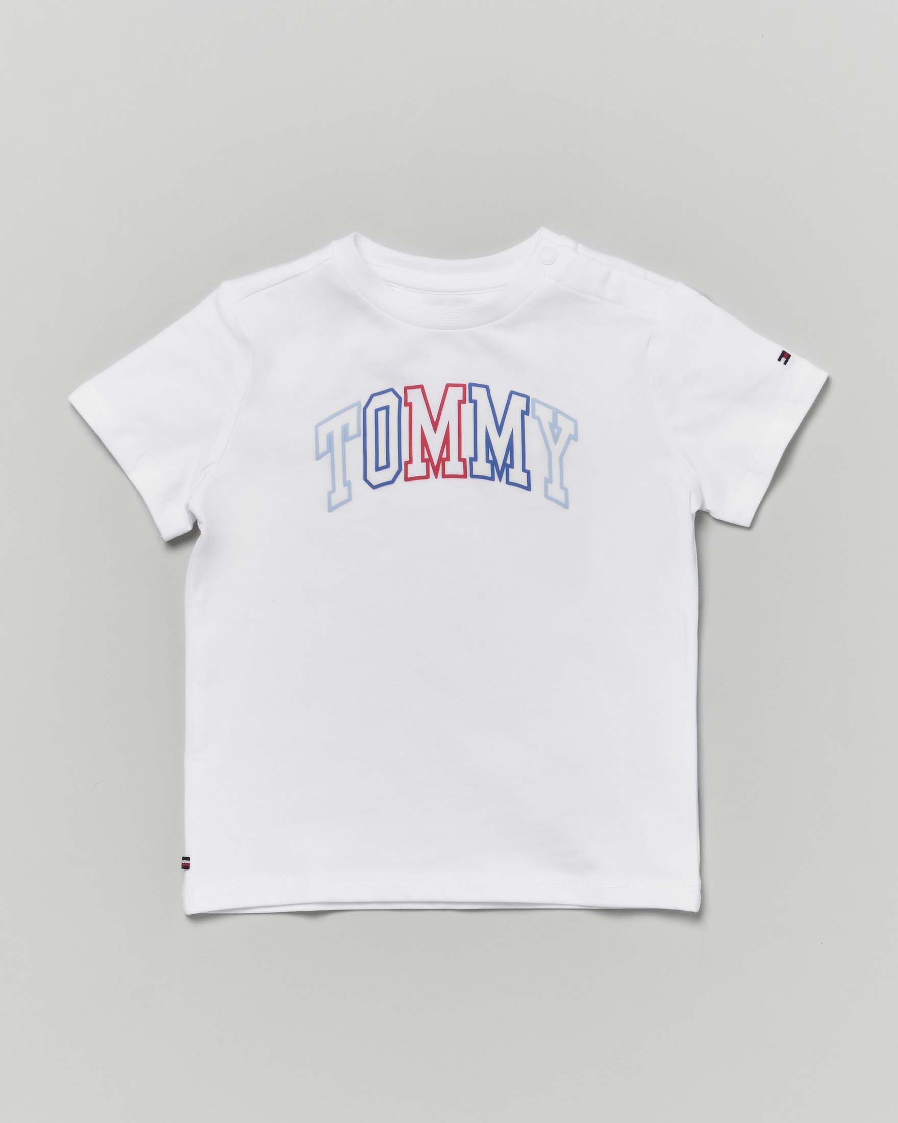 T-shirt bianca Tommy Hilfiger con scritta multicolor