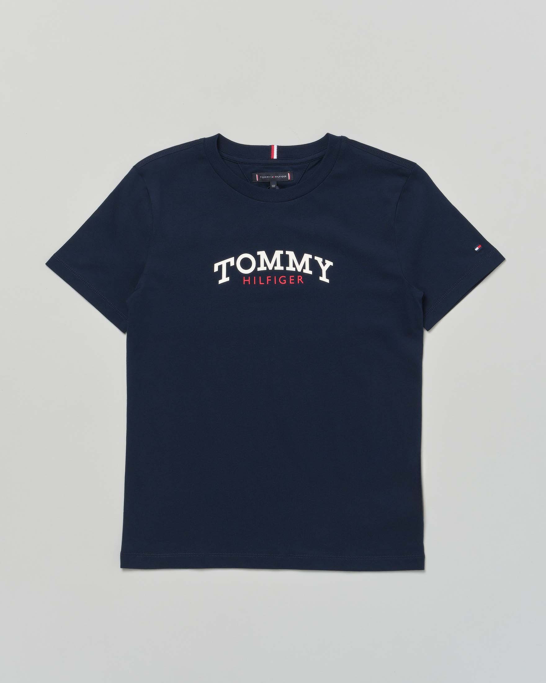 T-shirt Tommy Hilfiger blu in puro cotone con scritta logo