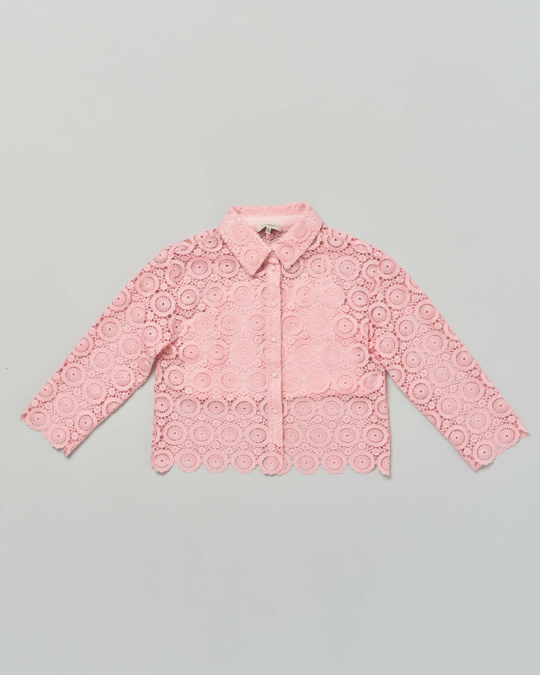 Camicia rosa Twinset in pizzo sangallo
