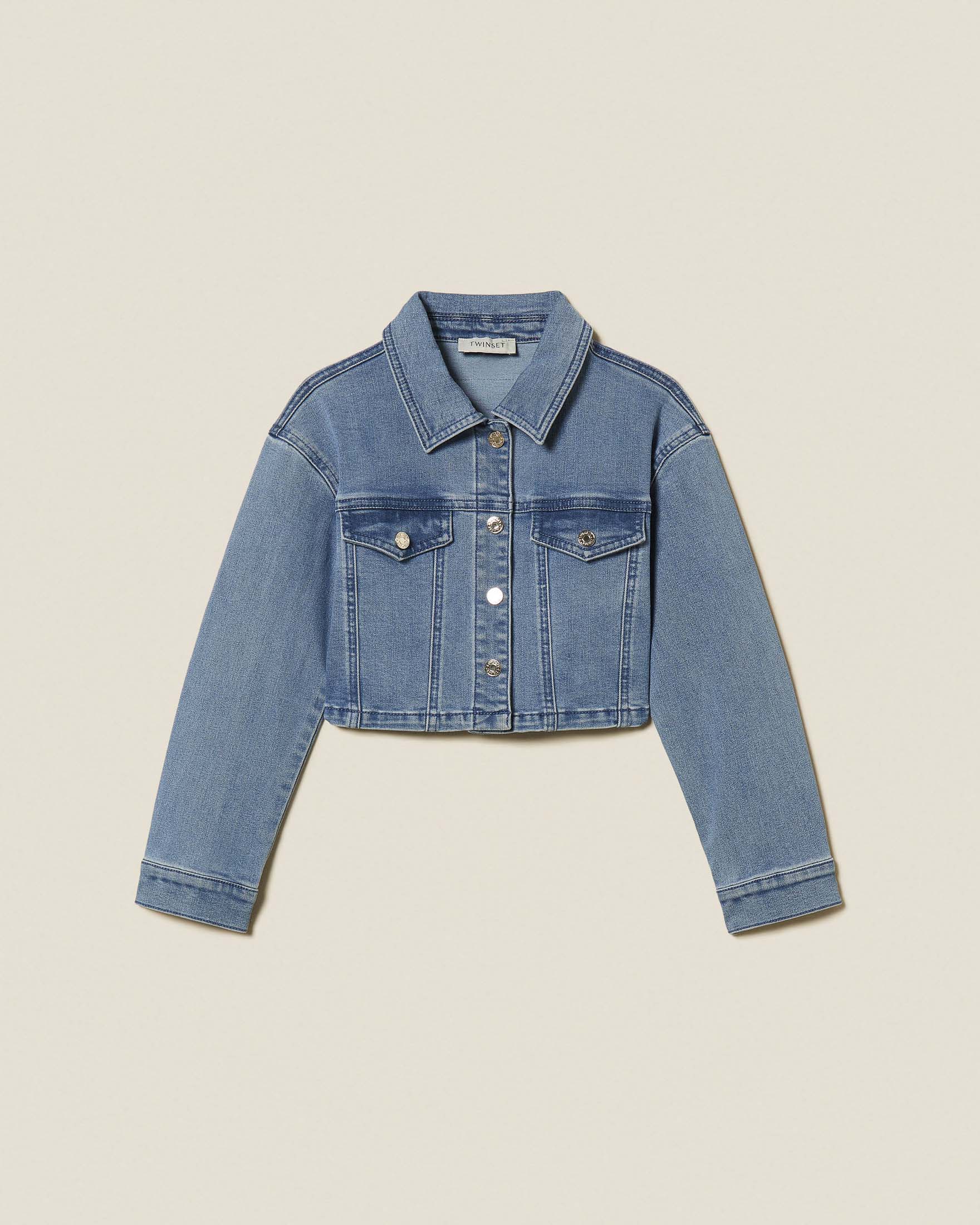 Giacca cropped Twinset in denim lavaggio medio