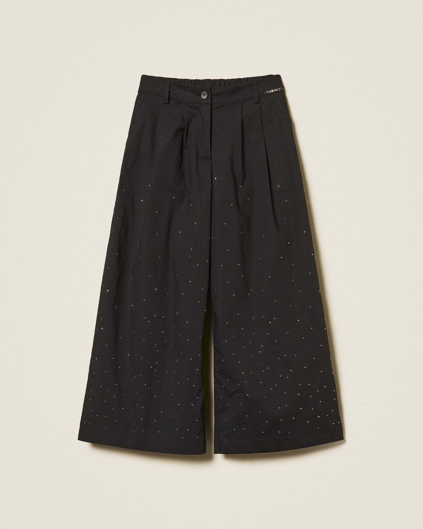 Pantalone cropped nero Twinset in popeline con borchie