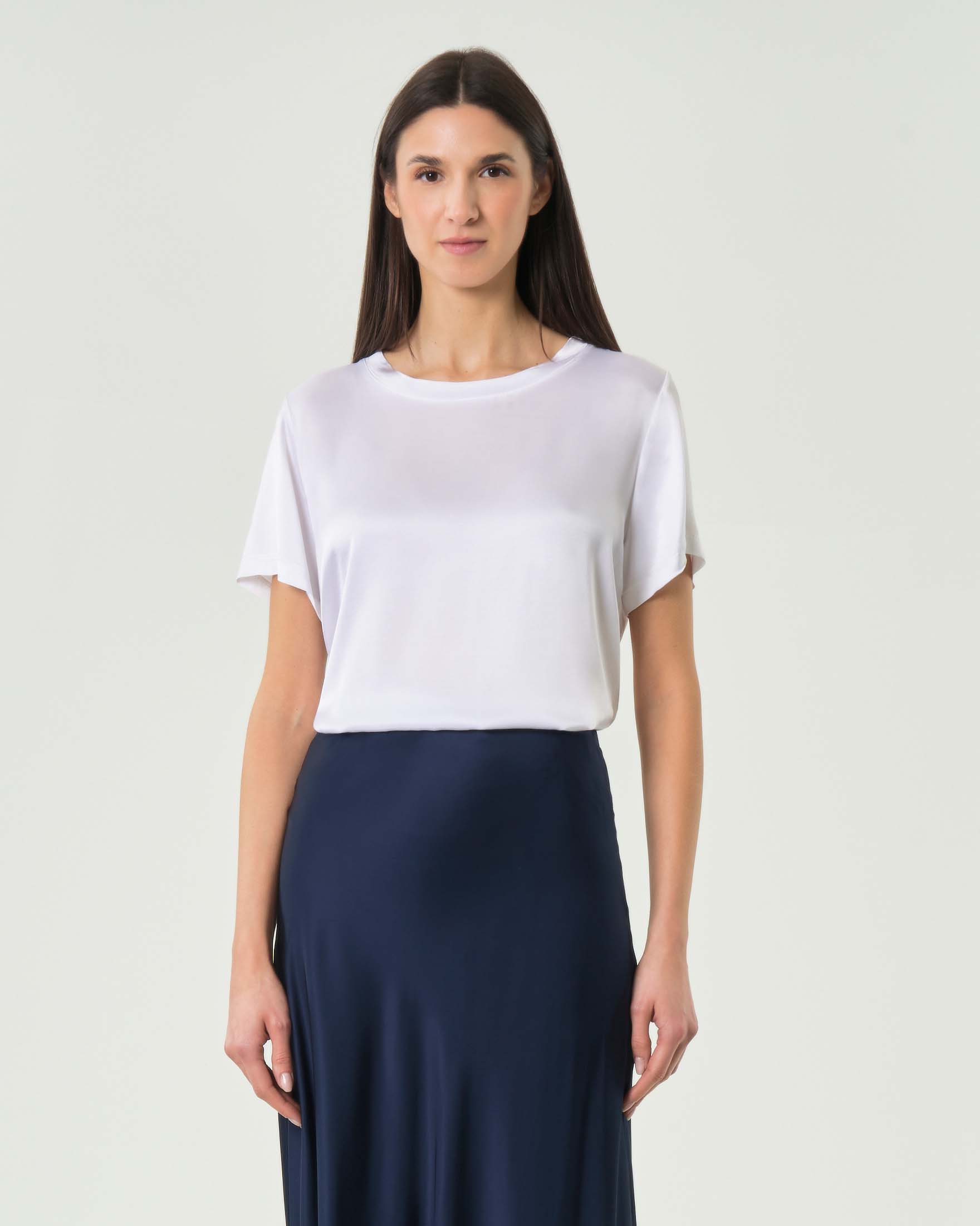 Blusa maniche corte bianca in raso di viscosa
