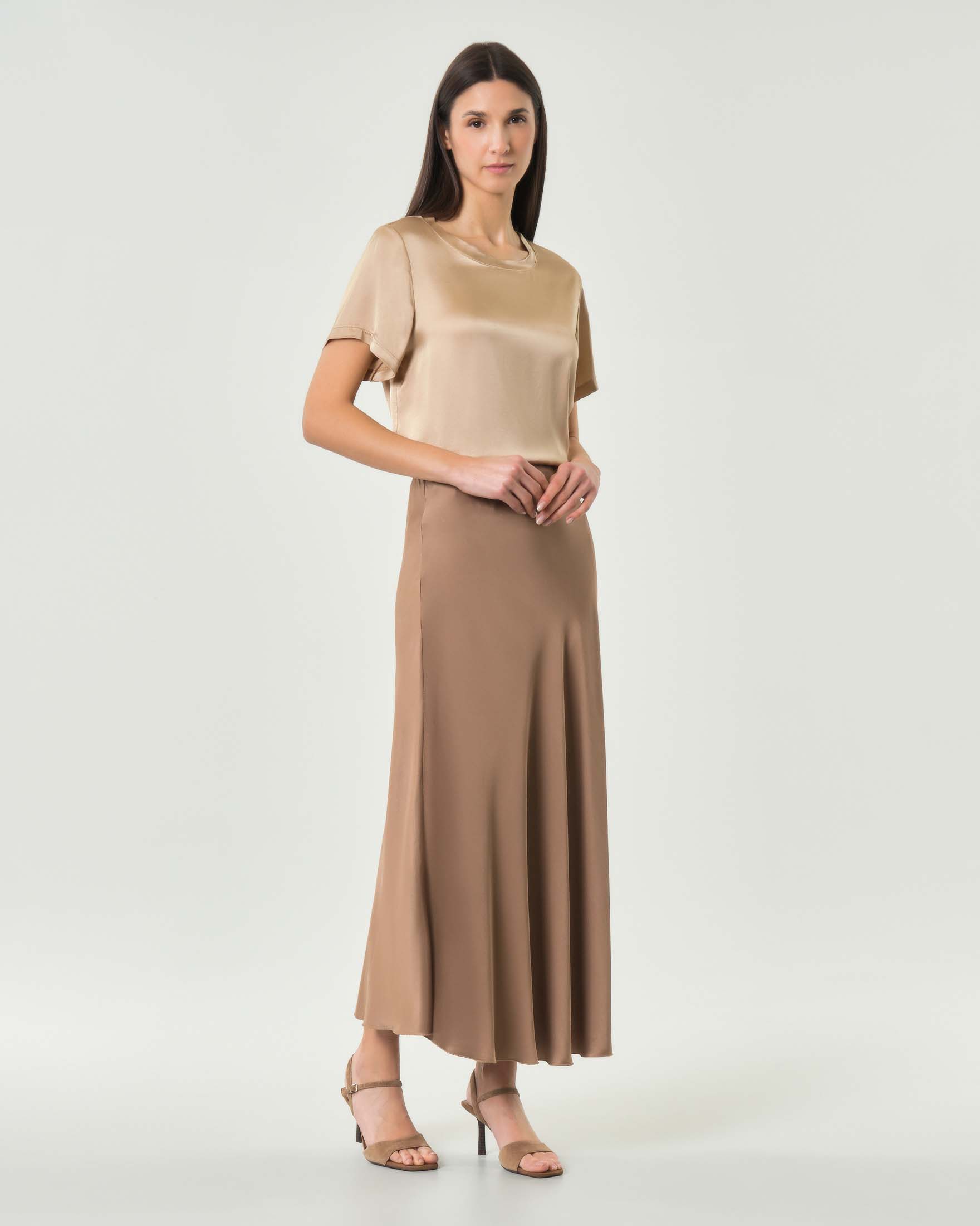 Gonna midi Hlo! écru in satin di pura viscosa con vita elasticizzata