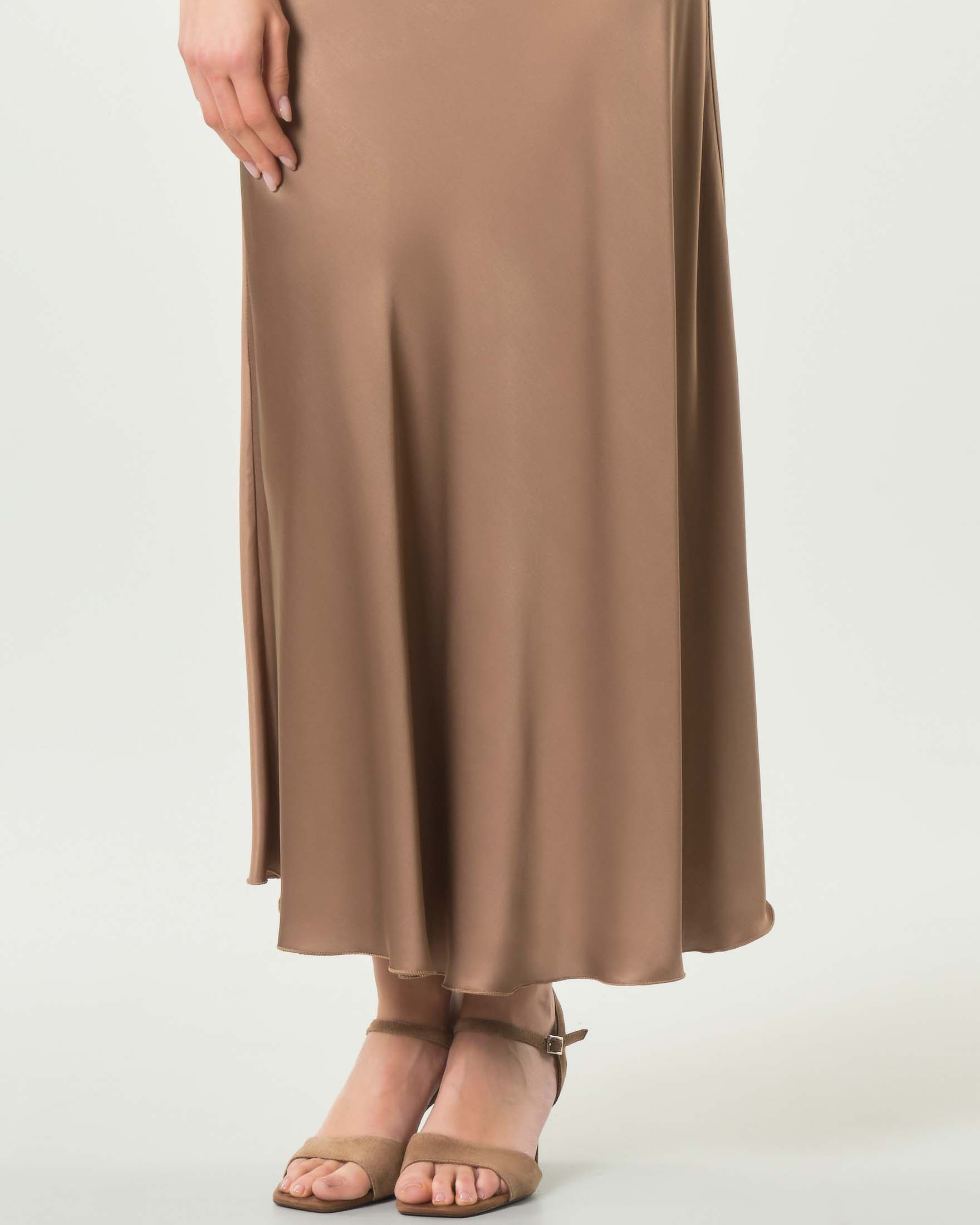 Gonna midi Hlo! écru in satin di pura viscosa con vita elasticizzata image