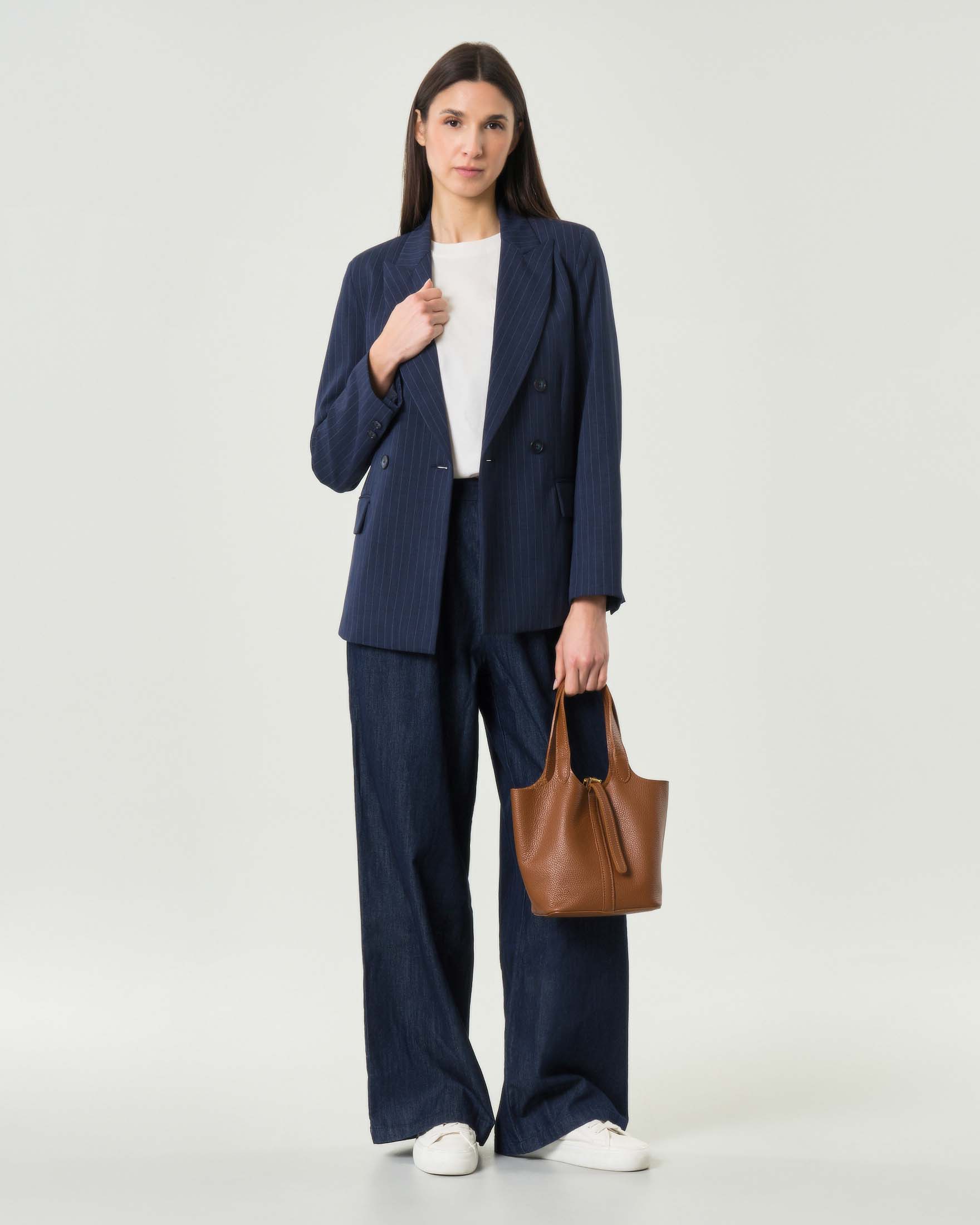 Jeans wide leg Hlo! blu lavaggio super stone wash con pince sul davanti