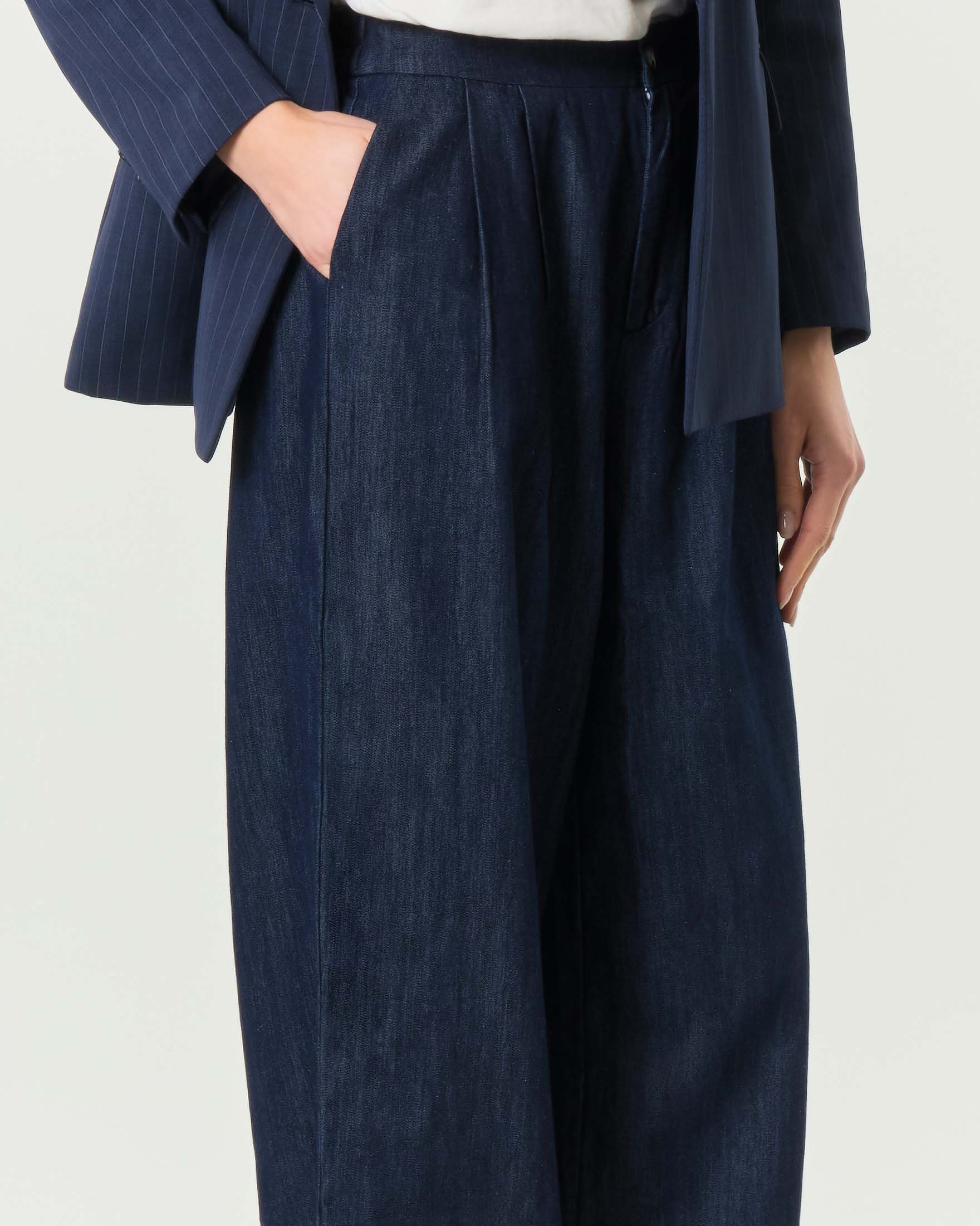 Jeans wide leg Hlo! blu lavaggio super stone wash con pince sul davanti image