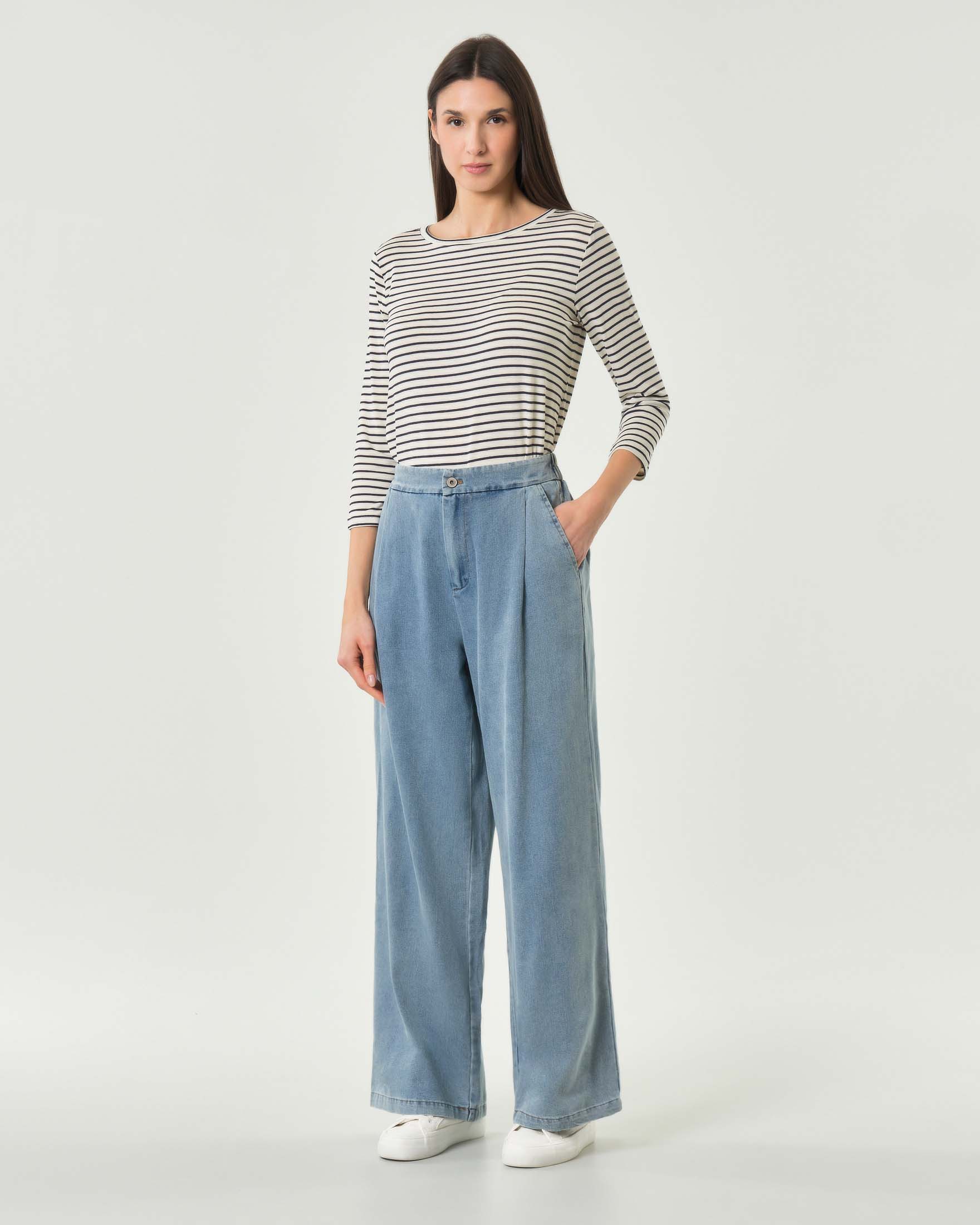 Jeans wide leg Hlo! blu lavaggio super stone wash con pince sul davanti