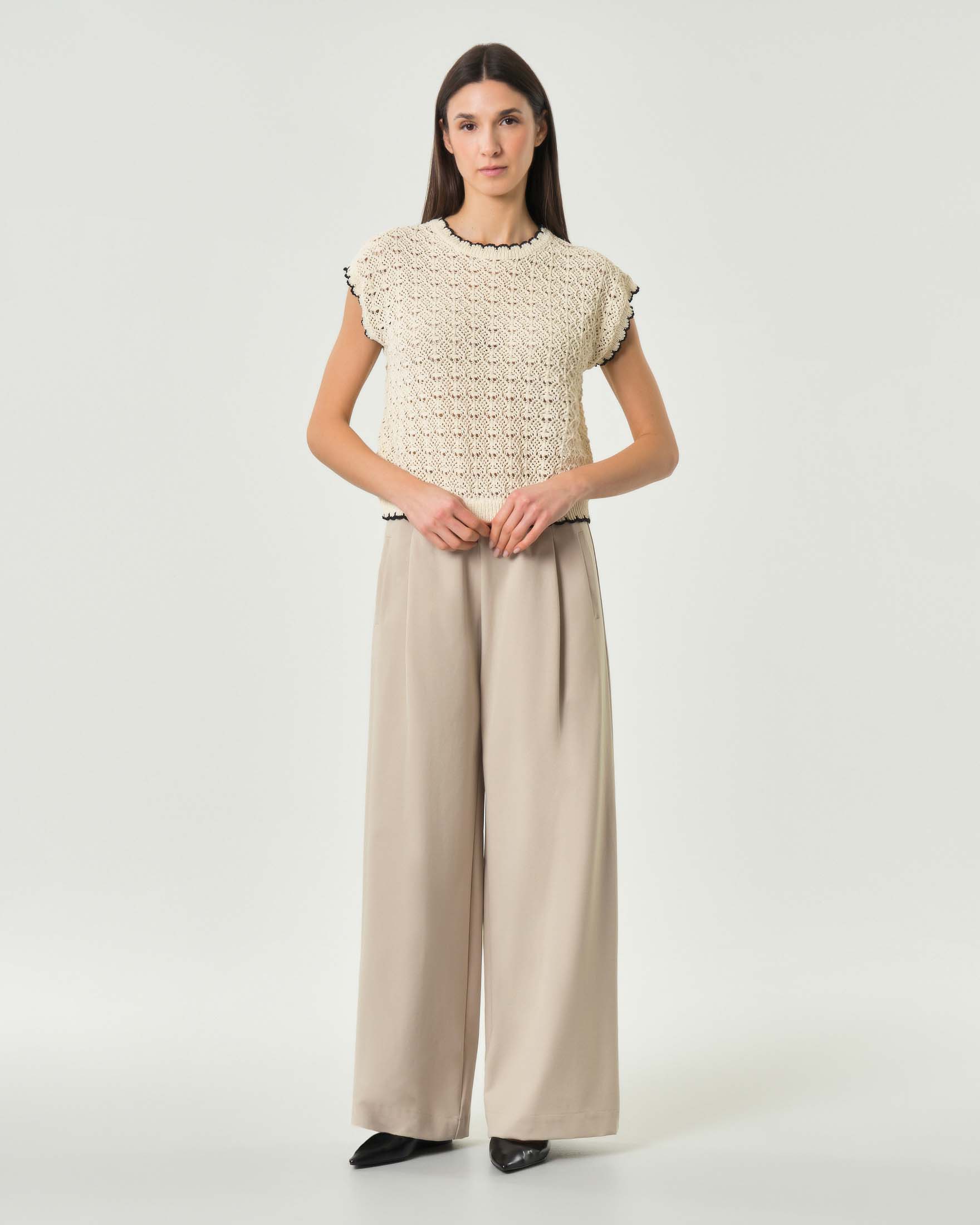 Pantalone wide beige Hlo! con pince ed elastico in vita