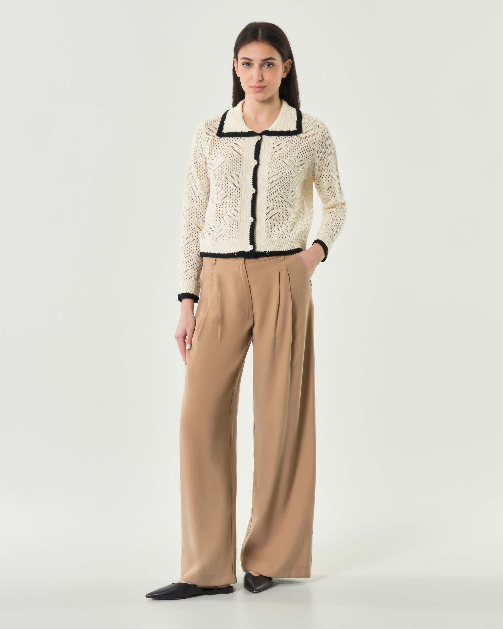 Pantaloni a palazzo Hlo! color sabbia con pince frontali e passati per cintura