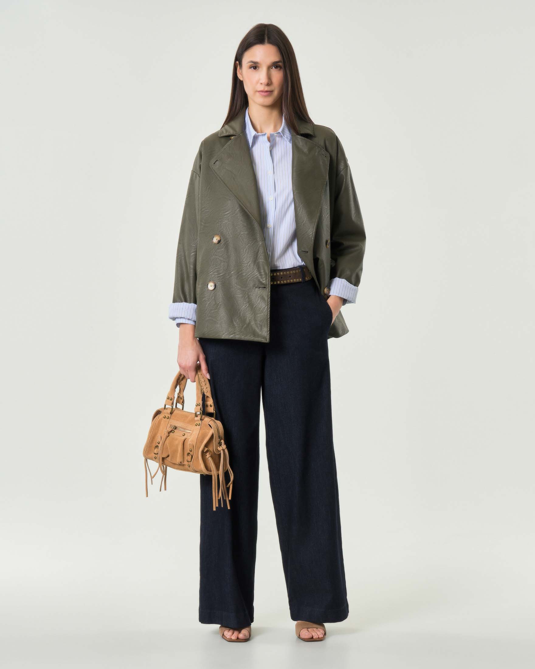 Pantaloni palazzo Hlo! in denim indaco con tasche laterali in cucitura e passanti per cintura