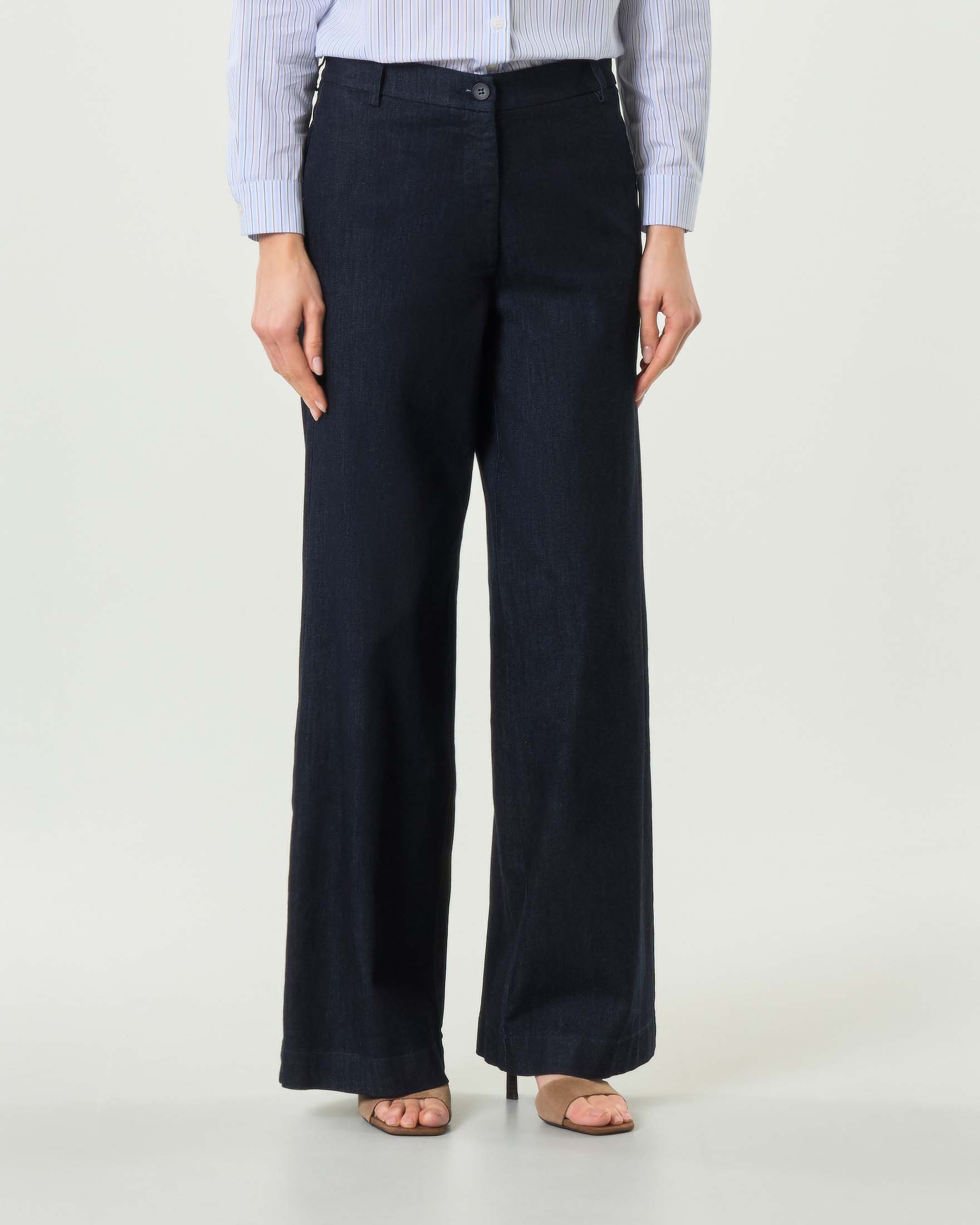 Pantaloni palazzo Hlo! in denim indaco con tasche laterali in cucitura e passanti per cintura image