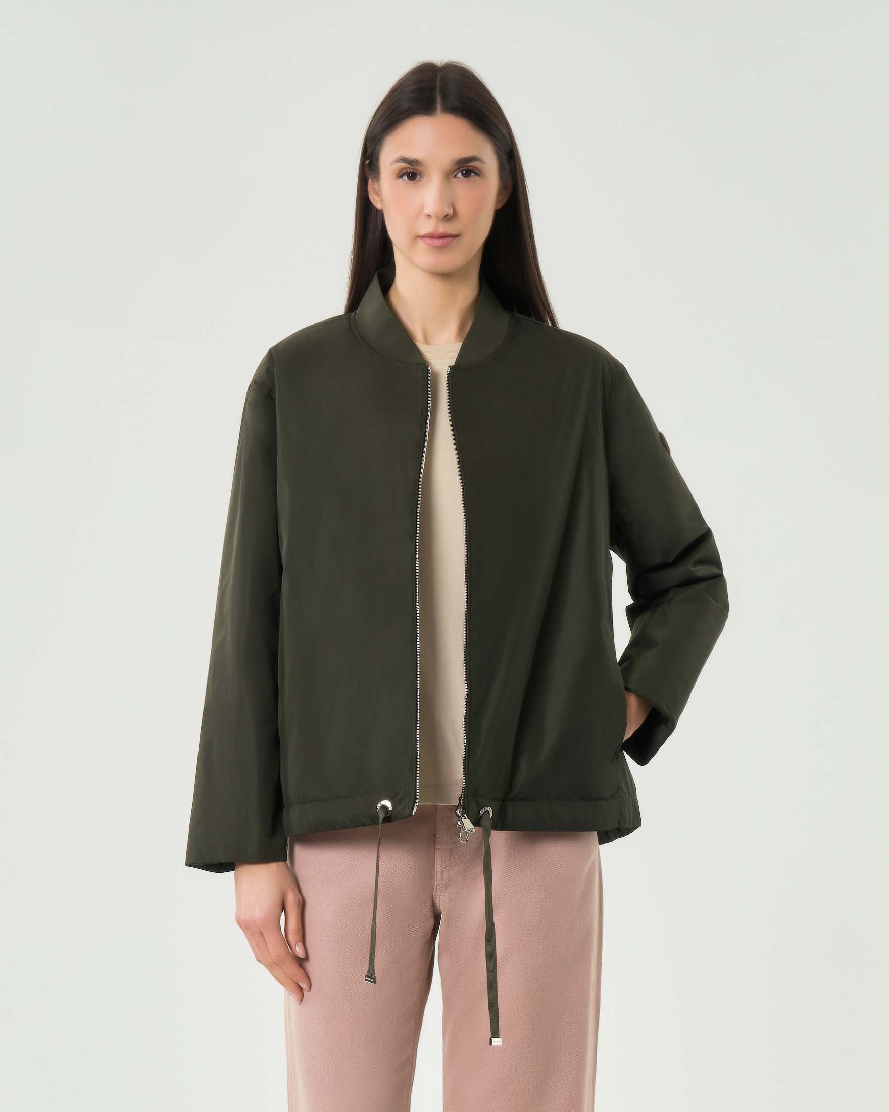 Bomber leggero Save The Duck verde militare con chiusura zip e coulisse regolabile in vita image