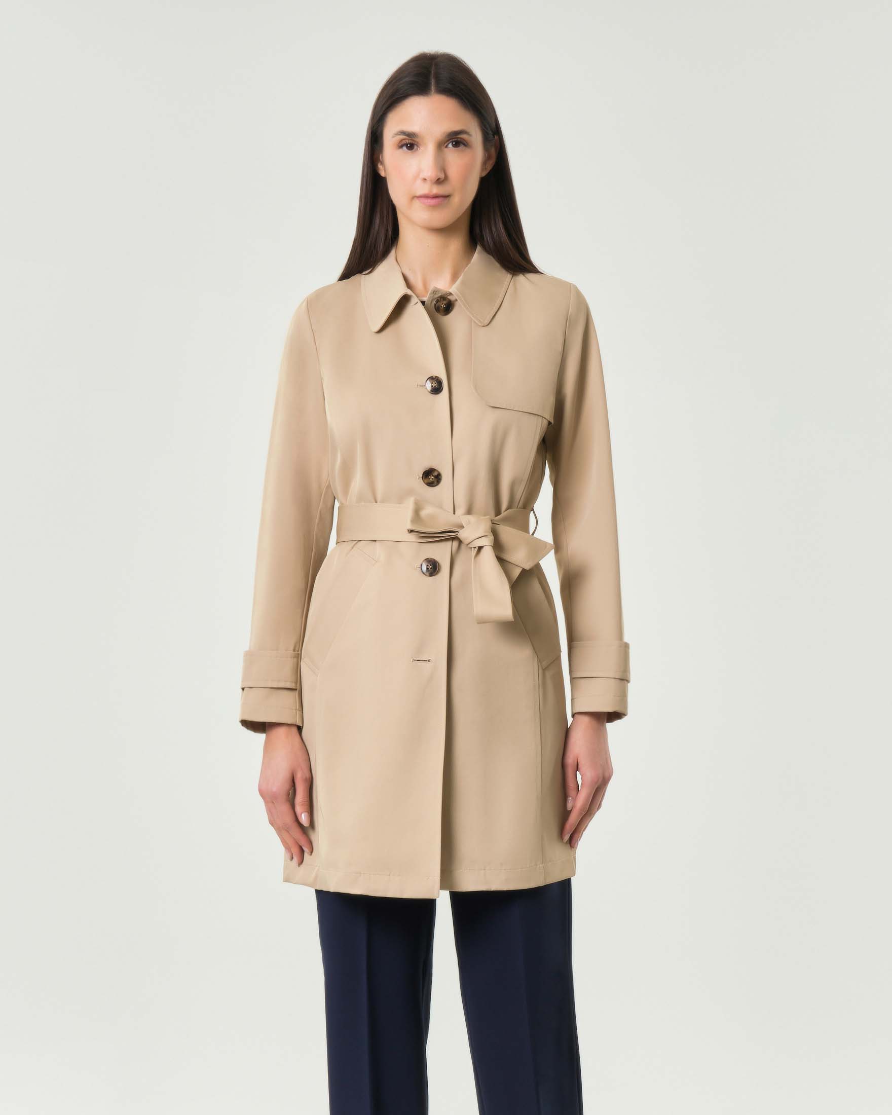 Trench beige Emme Marella monopetto antigoccia con collo a camicia