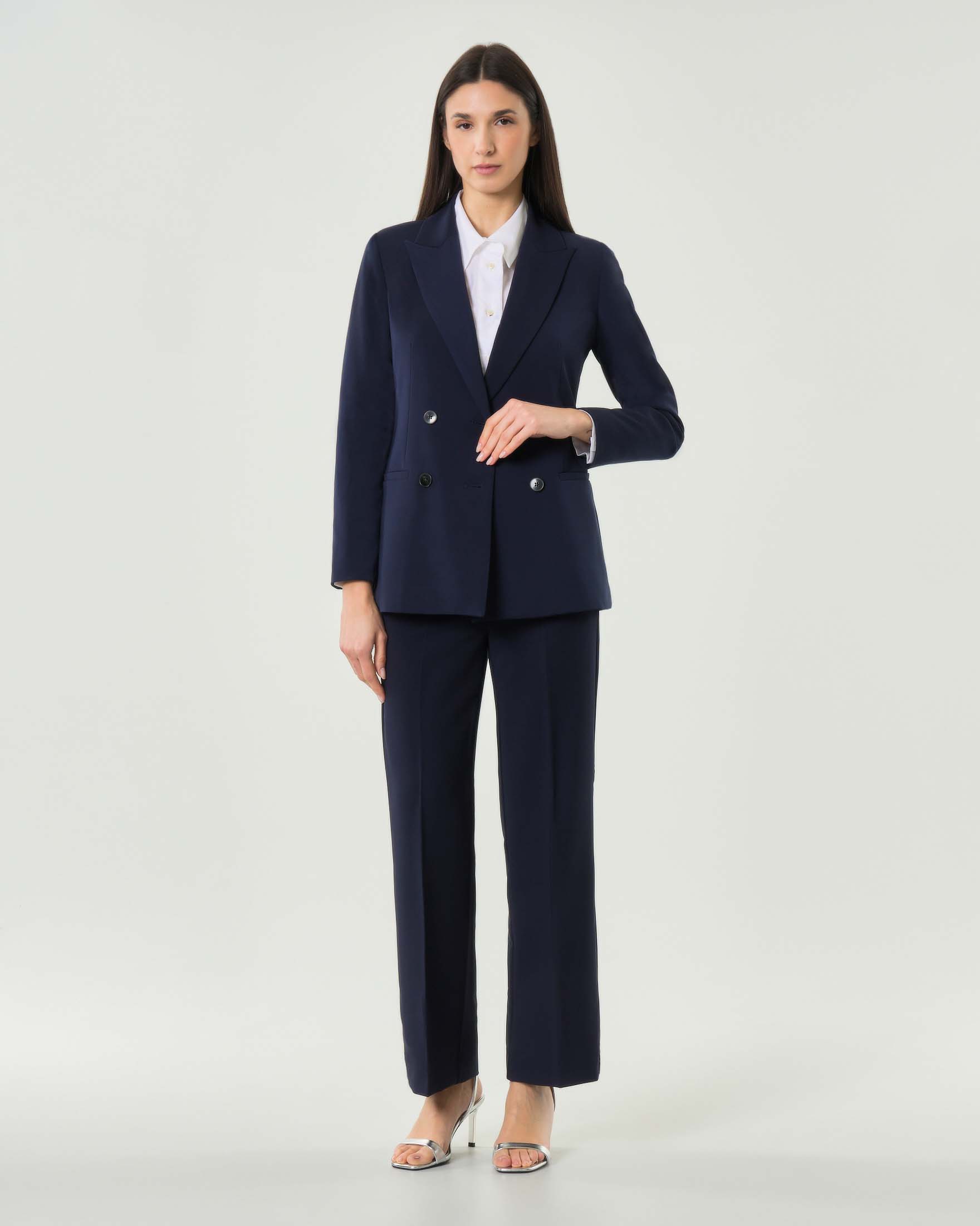 Giacca blu sfiancata doppiopetto Emme Marella in tessuto stretch con spallina strutturata image