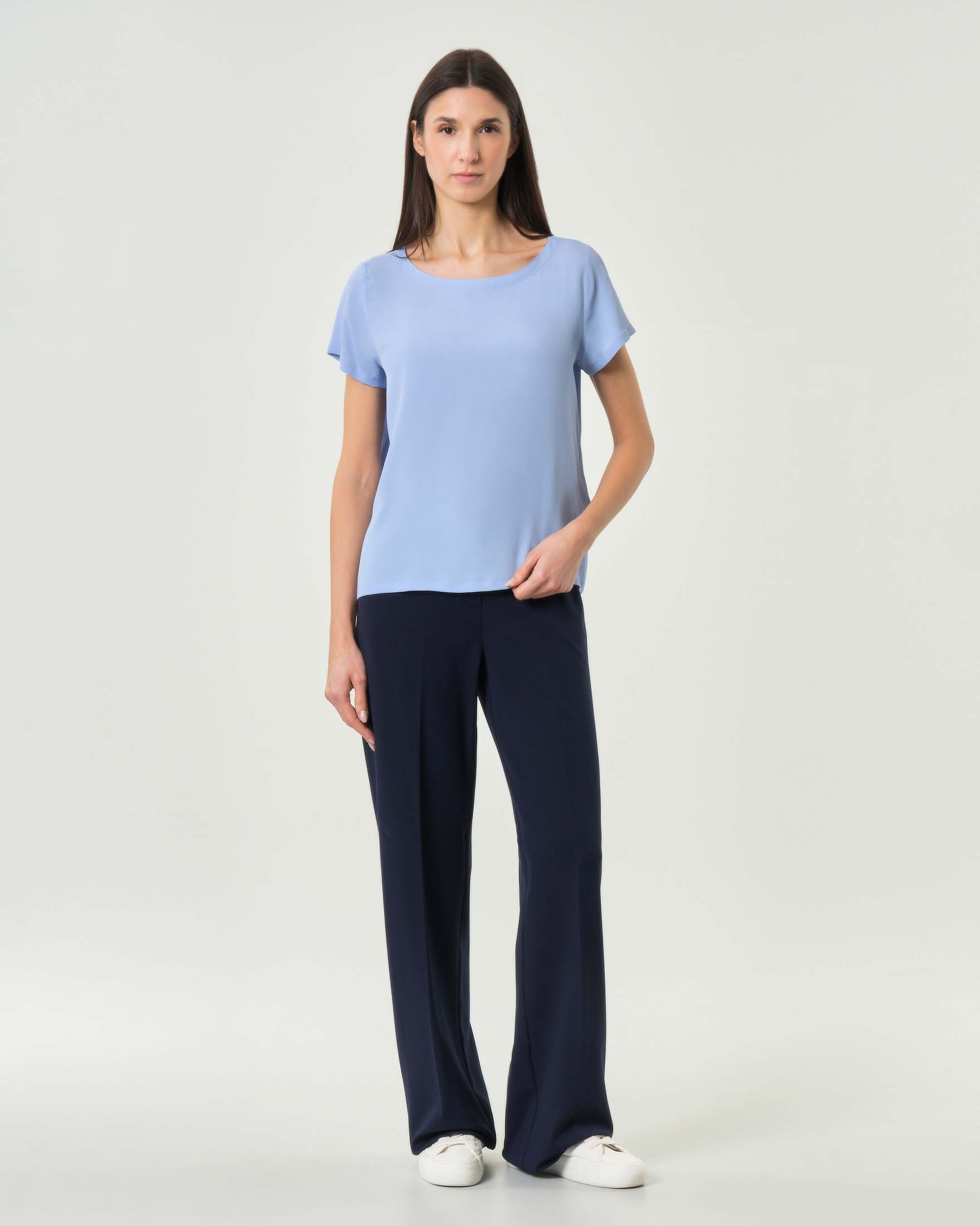 Pantalone ampio blu in jersey stretch di viscosa