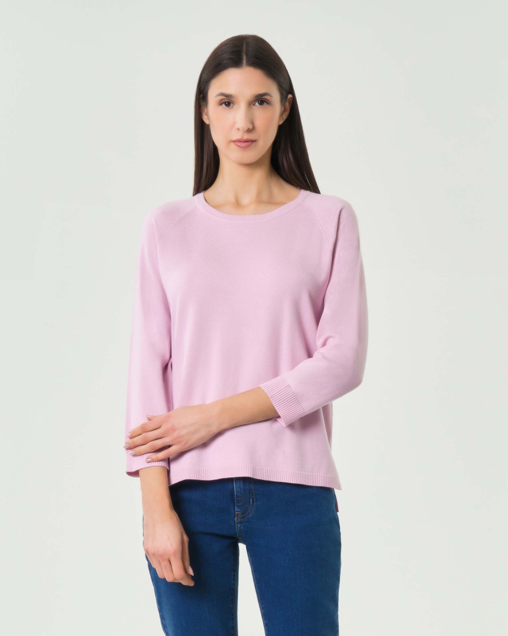 Emme Marella — Maglia Emme Marella con maniche a tre quarti rosa in viscosa stretch con spacchi laterali