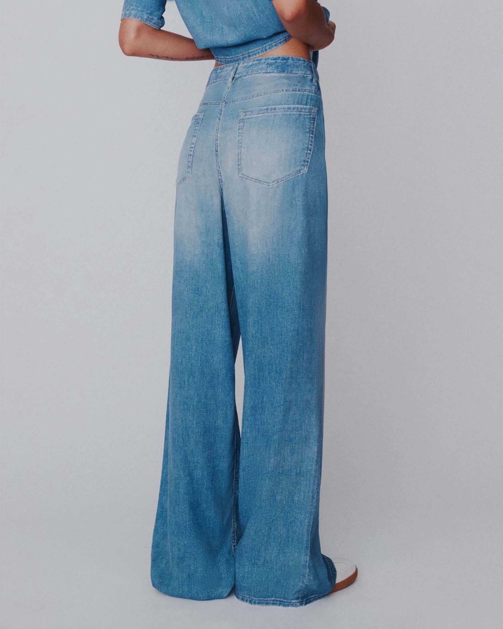 Jeans wide leg Marella Sport lavaggio chiaro stone washed in viscosa image