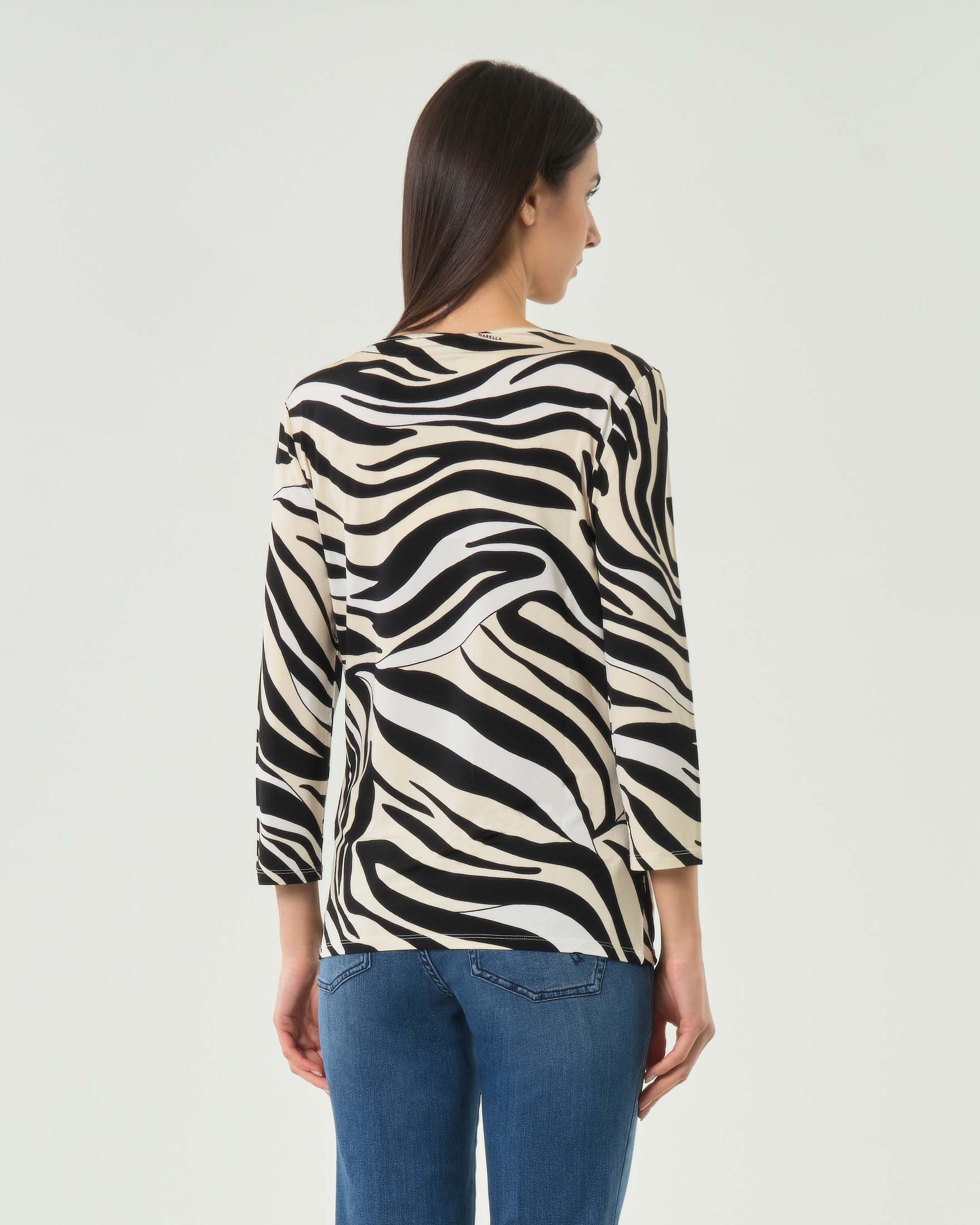Maglia con stampa zebrata bianco e nero Marella Sport in viscosa con maniche a tre quarti
