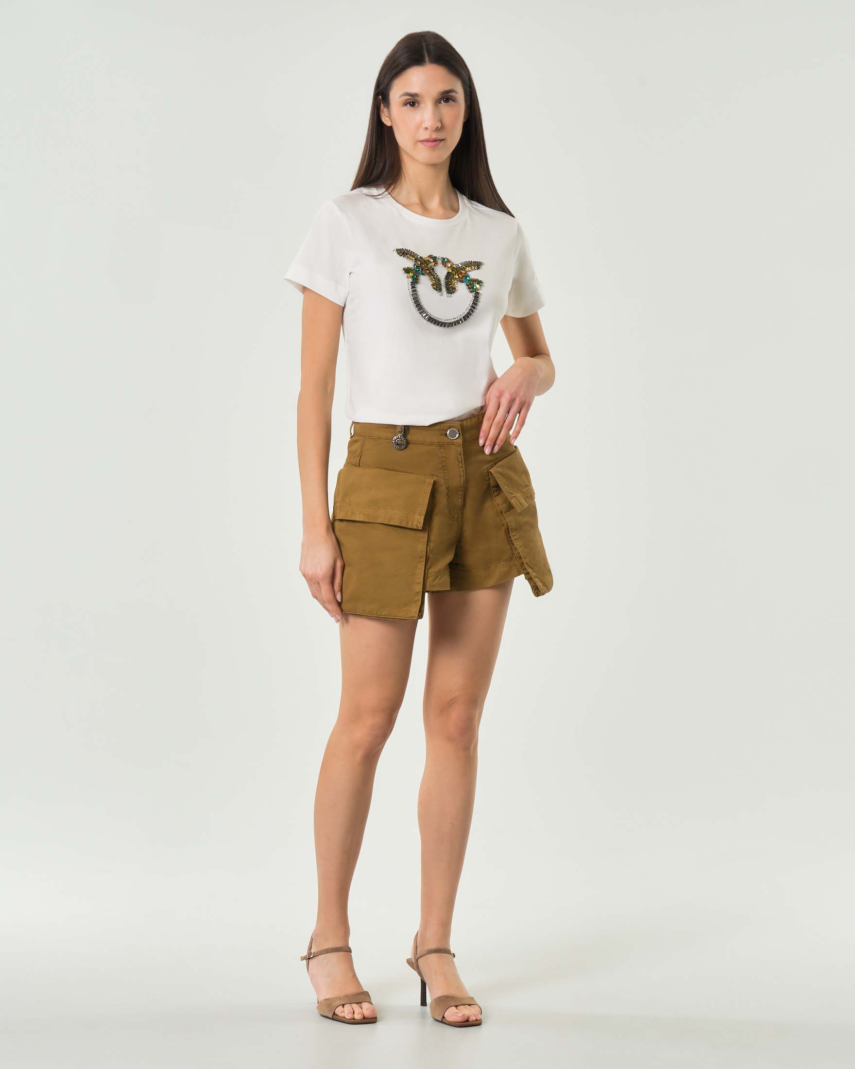Pantaloni corti Pinko verdi milirare con tasche cargo