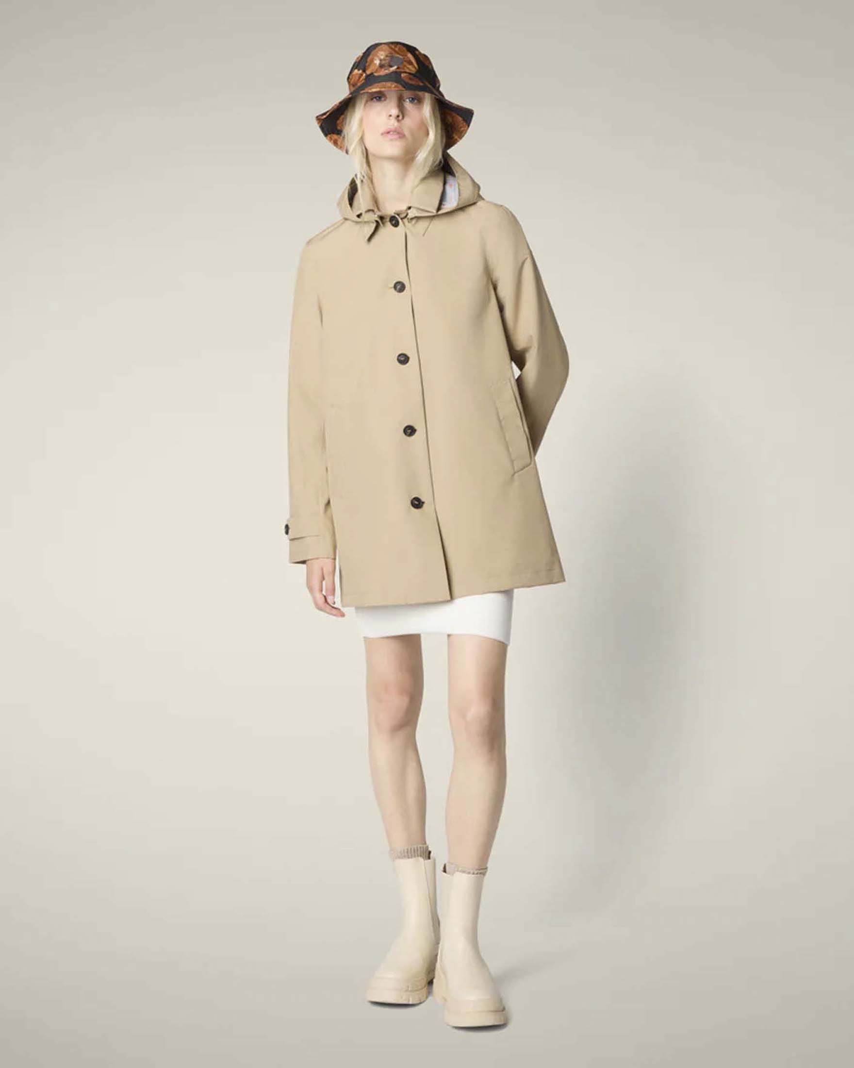 Trench Save The Duck cammello monopetto con cappuccio rimovibile e regolabile