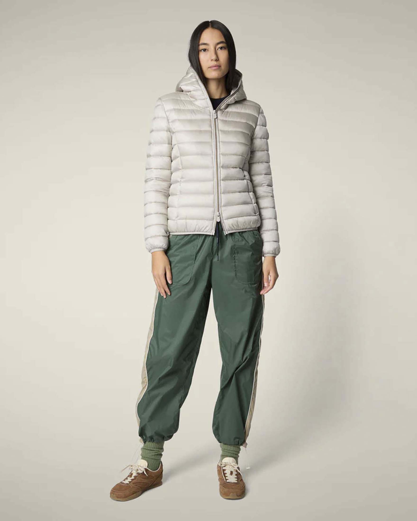 Piumino leggero Save The Duck beige trapuntato con cappuccio e chiusura a doppio cursore