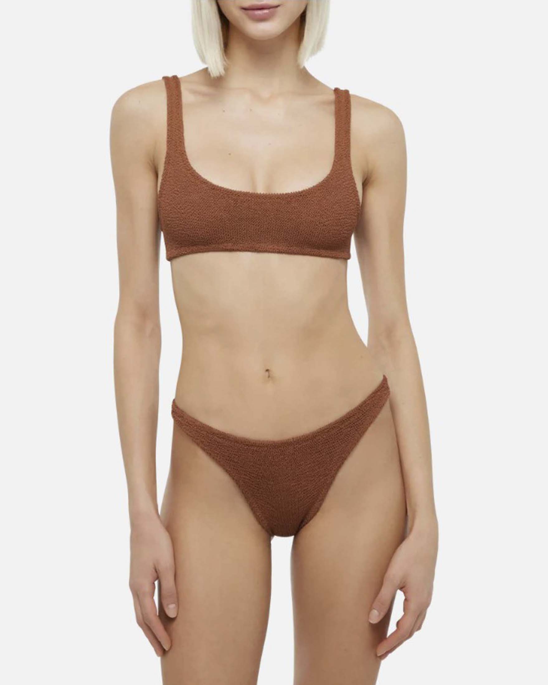 Bikini coccio in tessuto elasticizzato crinkle con reggiseno a bralette