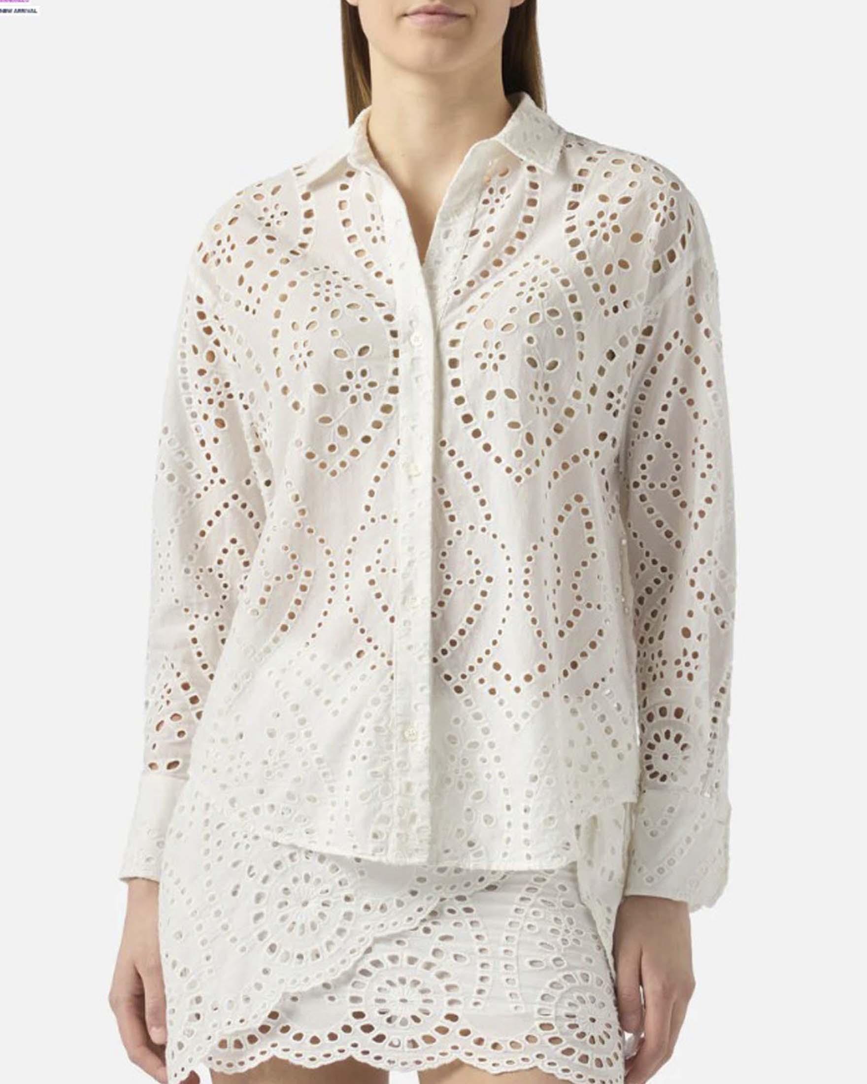 Camicia bianca in pizzo sangallo a maniche lunghe